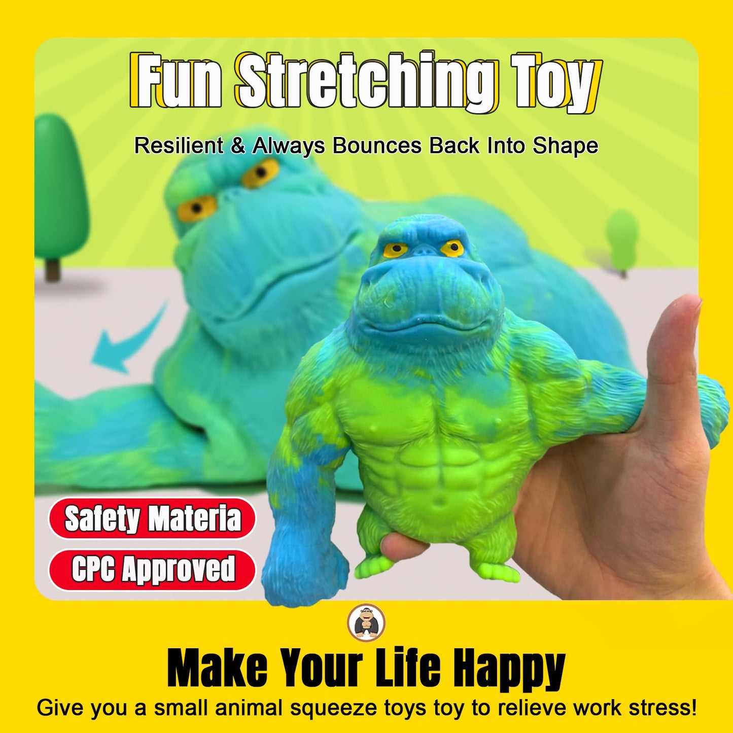 YHan Super Stretchy Gorilla Fidget Toy (Blue-Green) – Stress Relief & Portable Fun