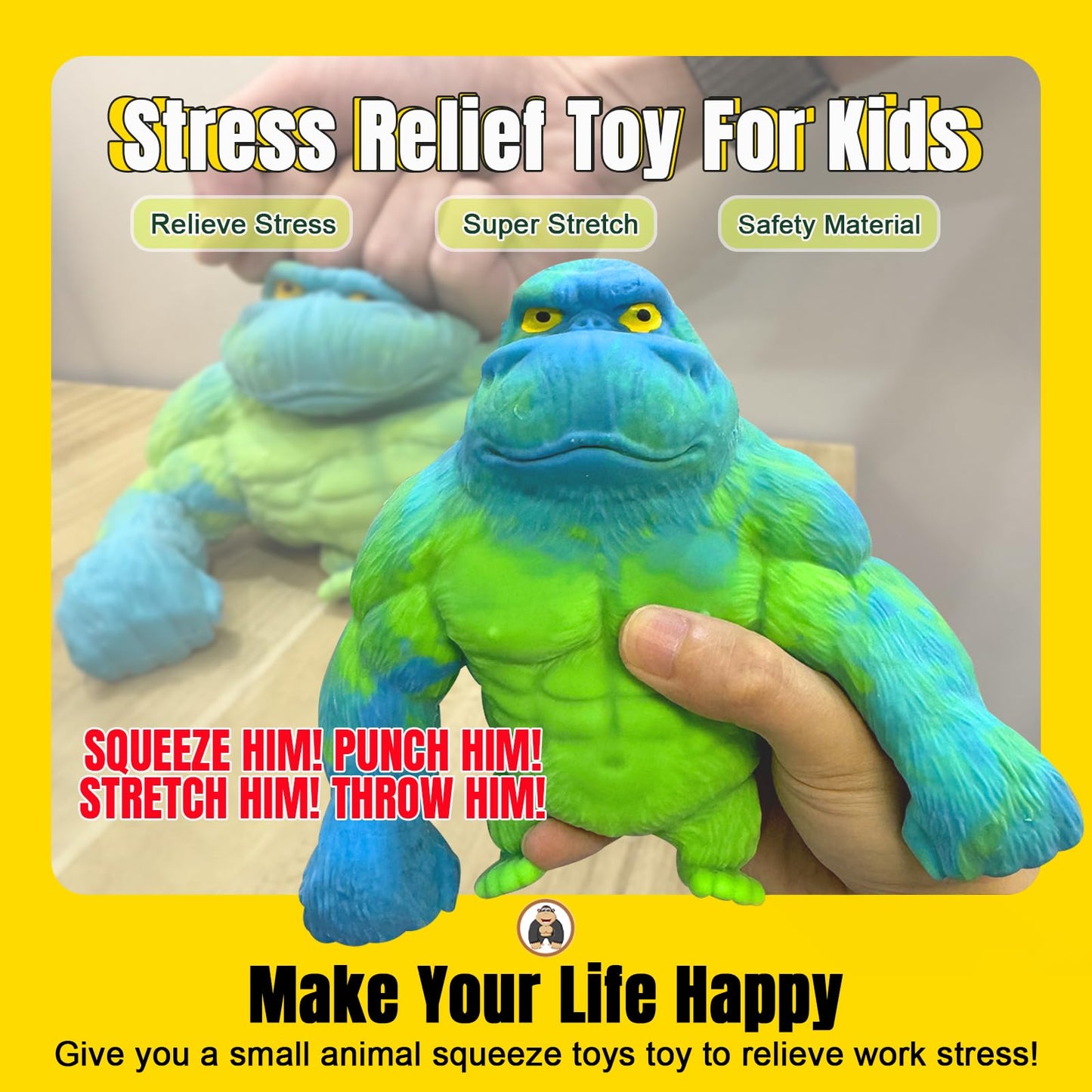YHan Super Stretchy Gorilla Fidget Toy (Blue-Green) – Stress Relief & Portable Fun