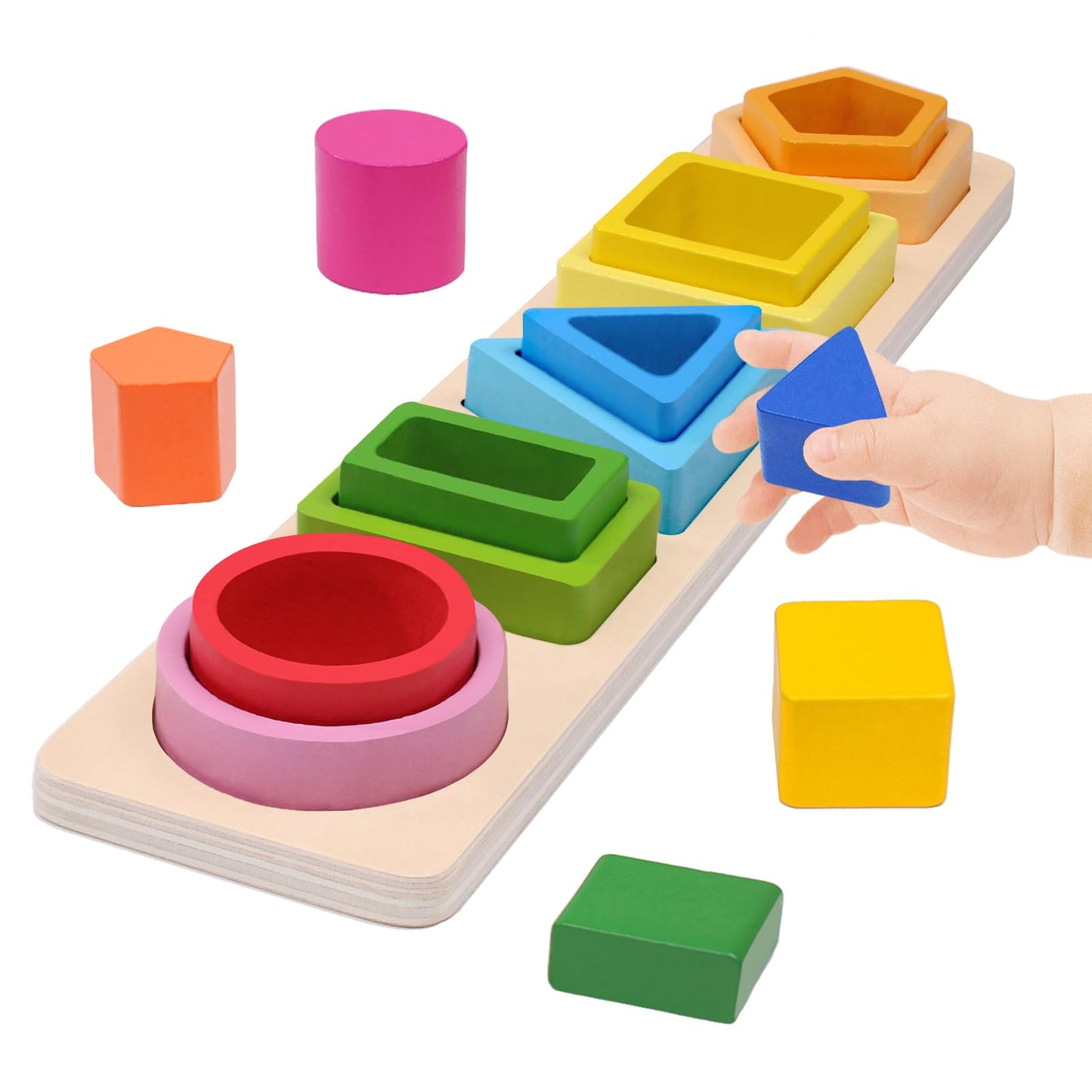 YHHYTOY Montessori Wooden Toys for Toddlers | Stacking & Shape Sorting (1+)
