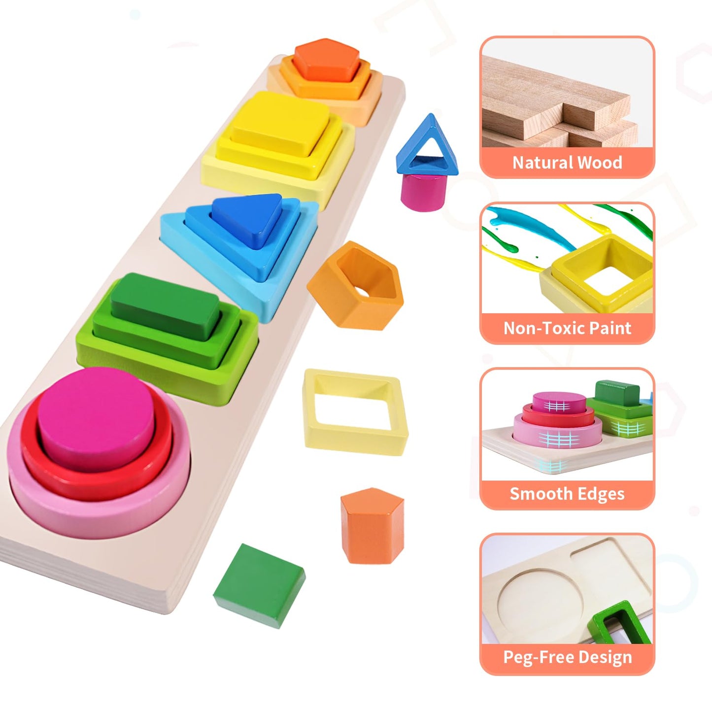 YHHYTOY Montessori Wooden Toys for Toddlers | Stacking & Shape Sorting (1+)