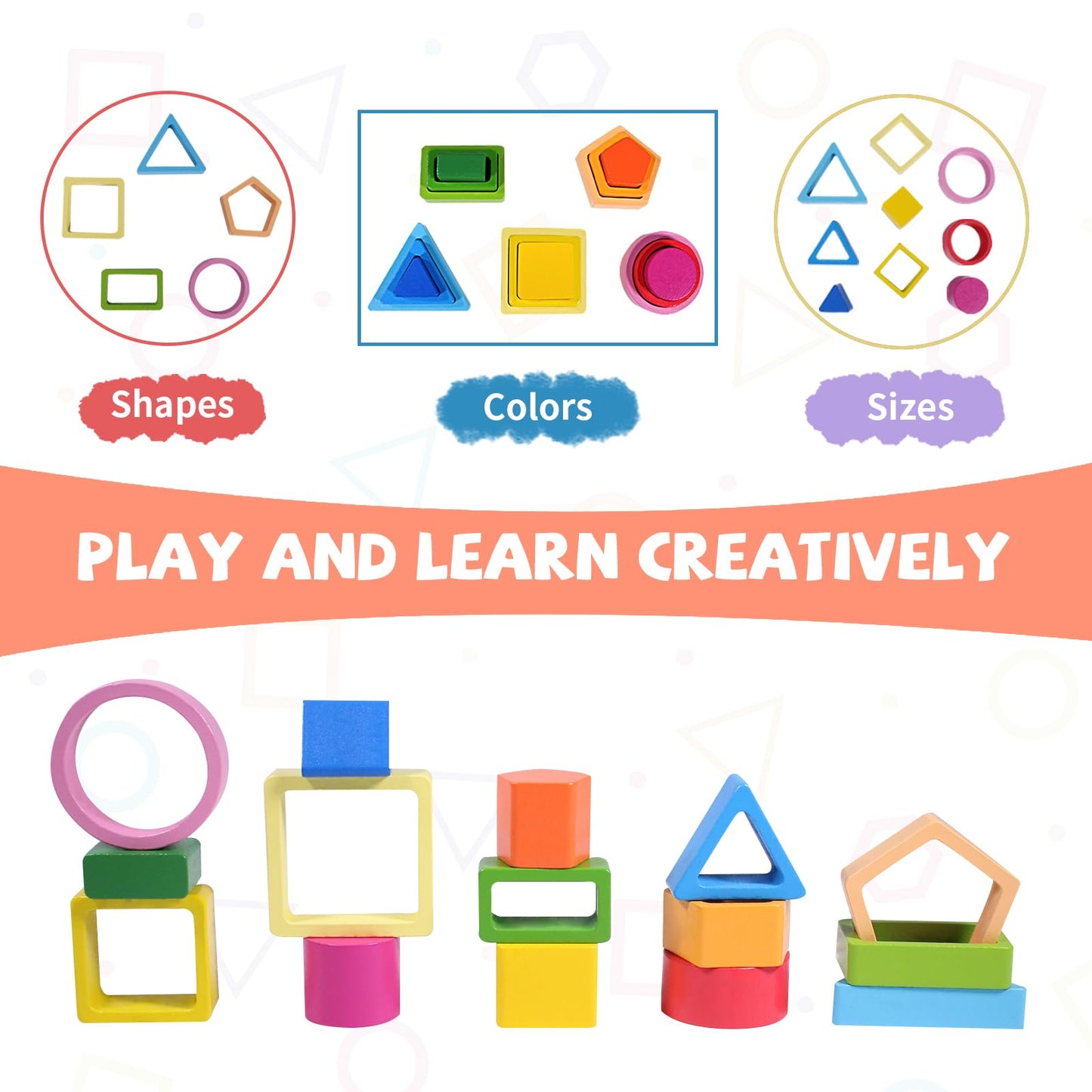 YHHYTOY Montessori Wooden Toys for Toddlers | Stacking & Shape Sorting (1+)