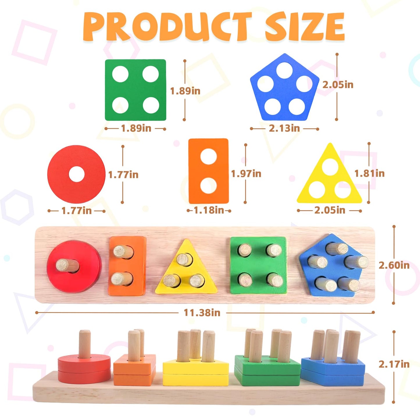 YHHYTOY Montessori Toys for 1-3 Year Olds | Wooden Stacking Blocks & Shape Sorter