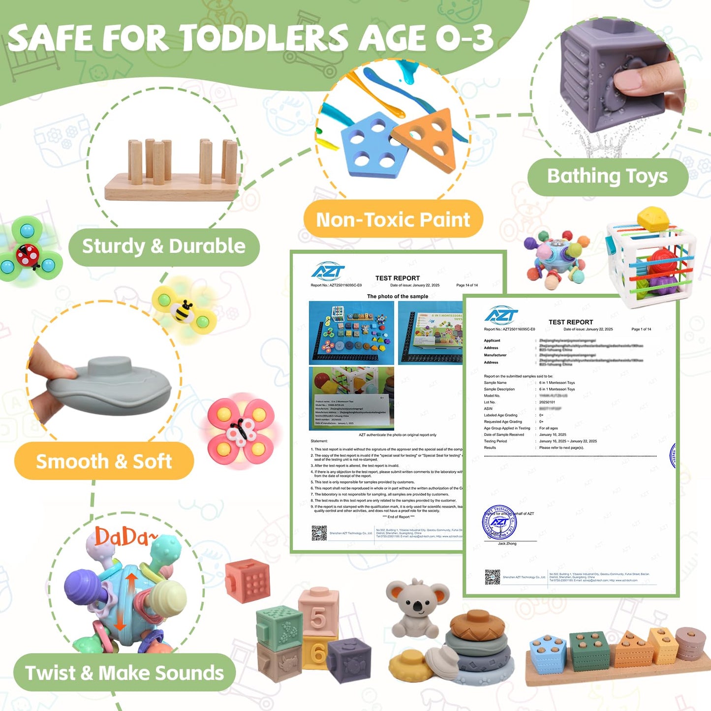 YHHYTOY 6-in-1 Montessori Baby Toys for 0-12 Months | Teething, Stacking & Shape Sorter
