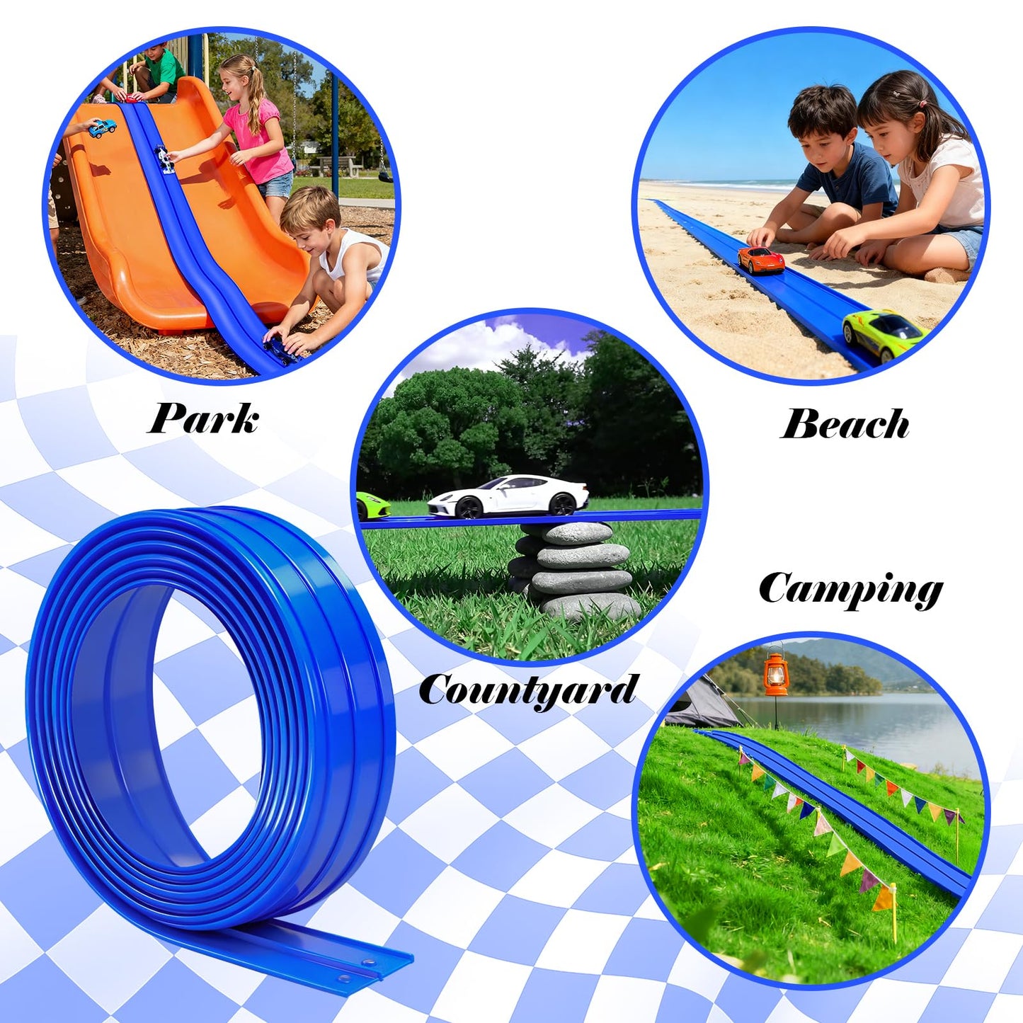 YHJZ 16ft Flexible Race Car Track Starter Set with Suction Cups – Portable Dual-Lane Ramp Track (Blue)