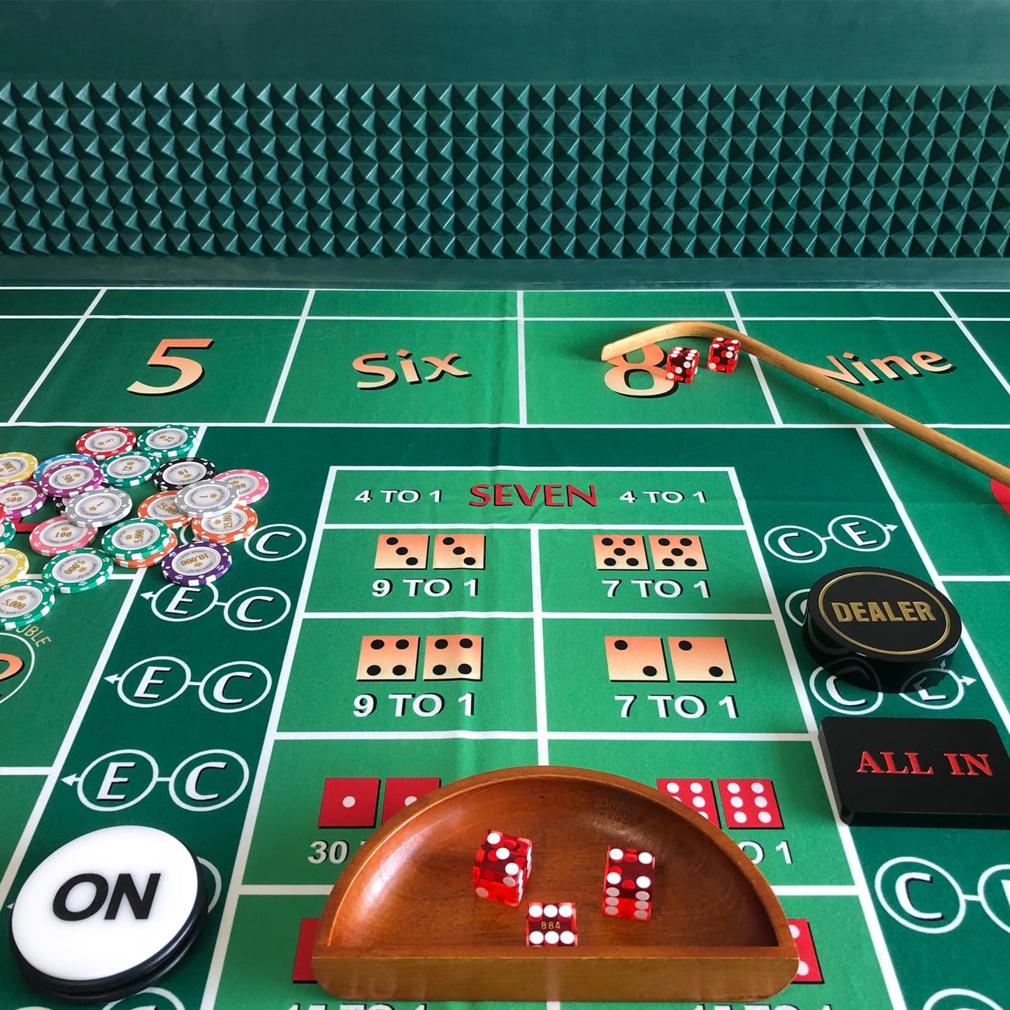 YH Poker Craps Diamond Pyramid Bumper – 48x11 Casino-Grade Table Top Mat, Dark Green Backboard
