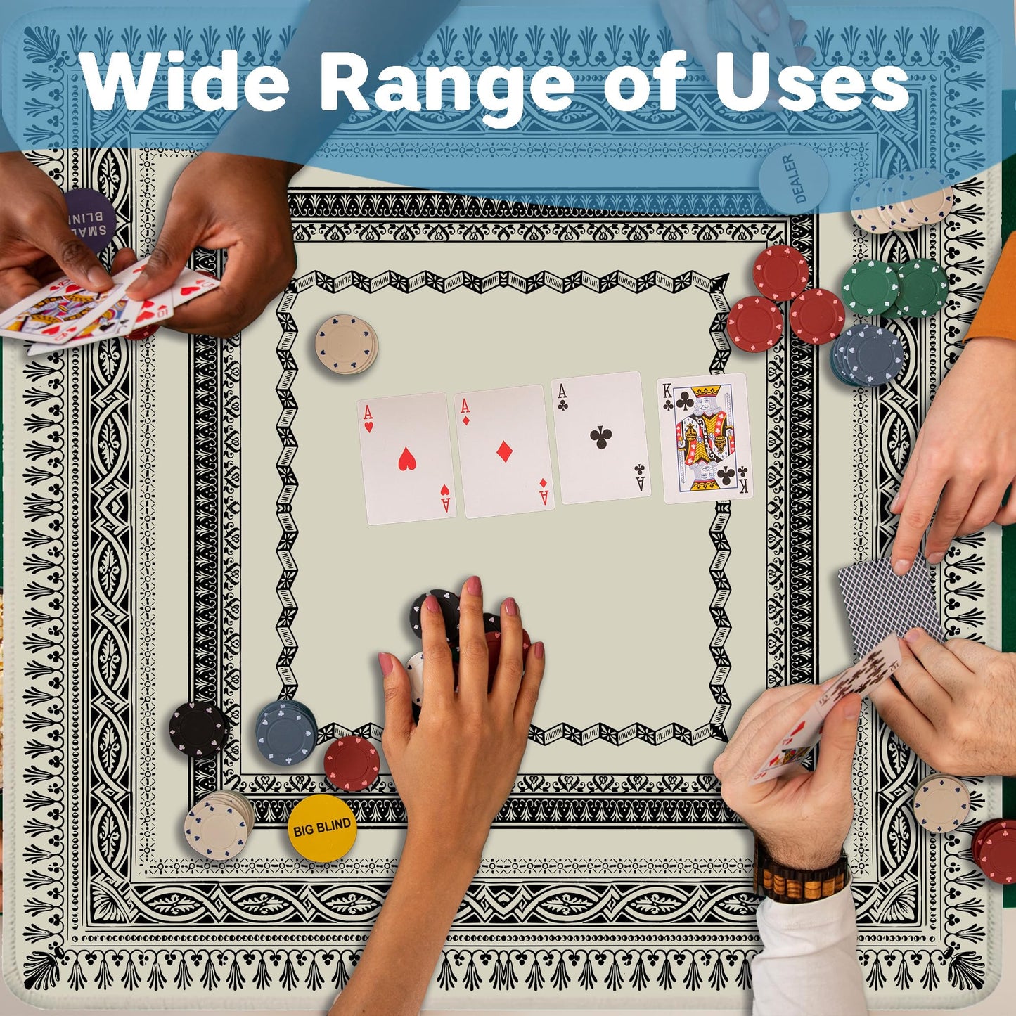 Yhtrg Vintage Black & White Mahjong Mat 31.5 x 31.5 in | Anti-Slip Table Cover for Mahjong Players