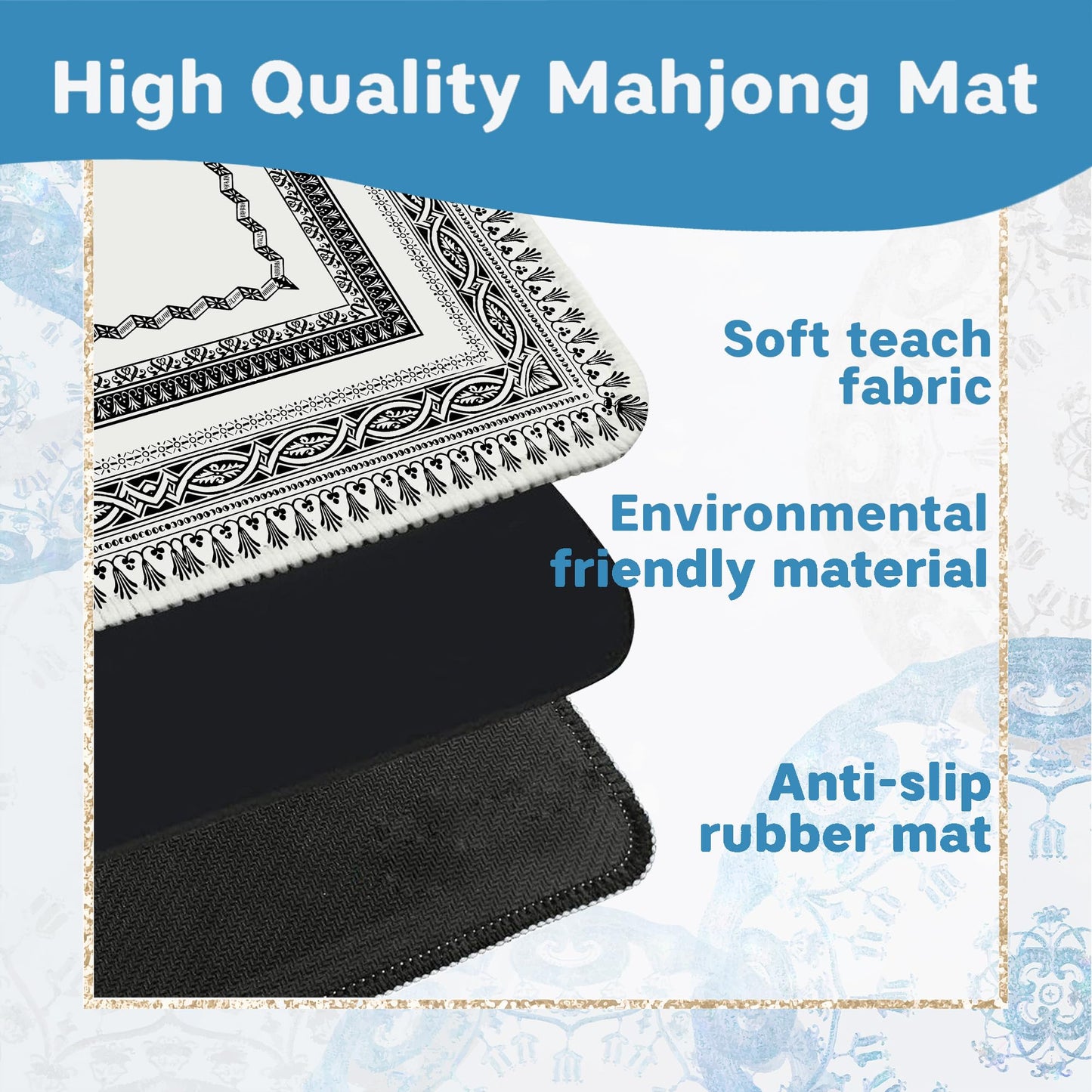 Yhtrg Vintage Black & White Mahjong Mat 31.5 x 31.5 in | Anti-Slip Table Cover for Mahjong Players