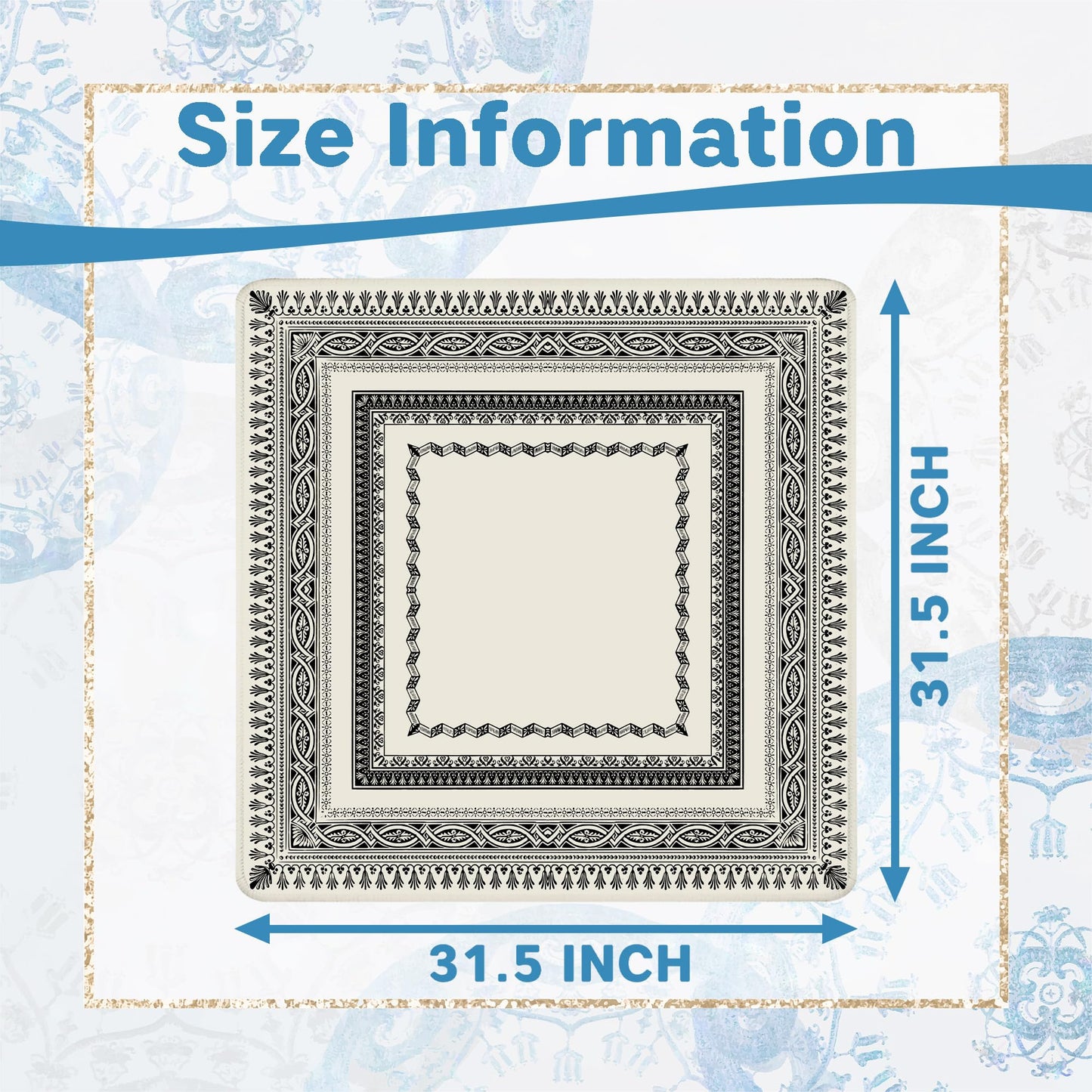 Yhtrg Vintage Black & White Mahjong Mat 31.5 x 31.5 in | Anti-Slip Table Cover for Mahjong Players
