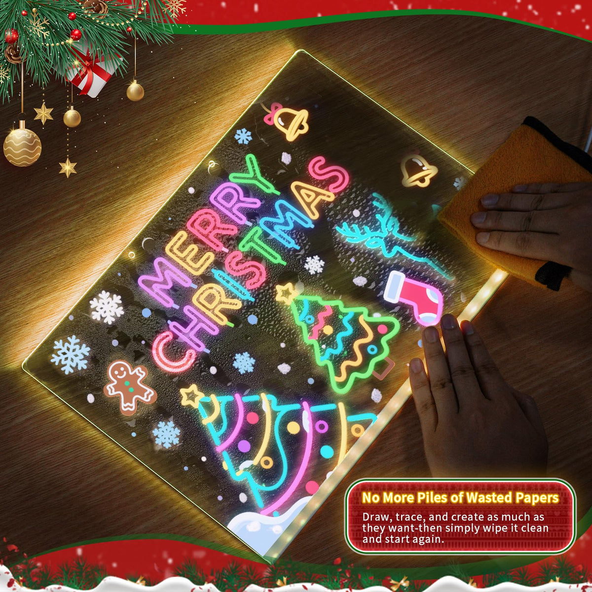 YHWOIS Lumiboard LED Drawing Board — 7 Colors, 12x8, Adapter Included