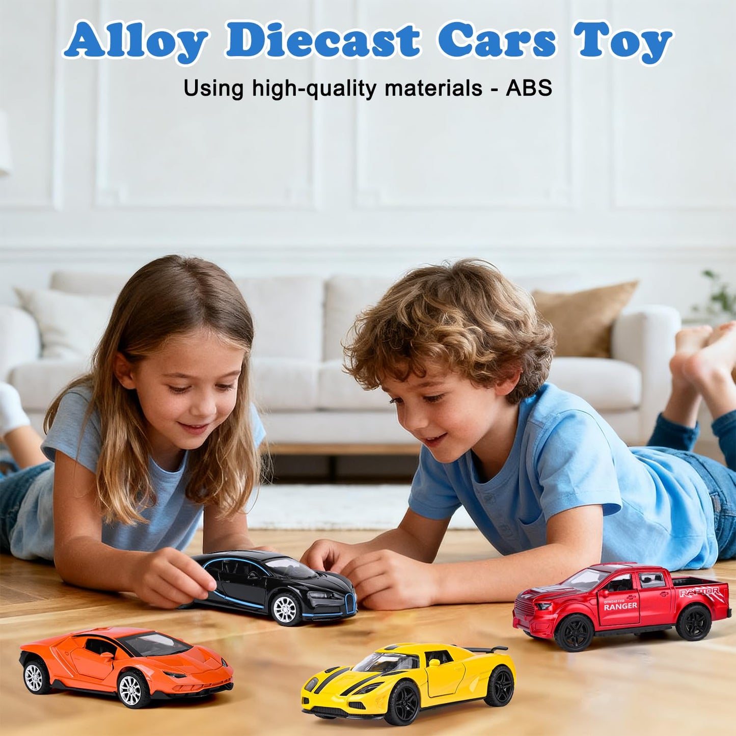 YHXKJ 4 Pack Diecast Cars – Opening Doors, 1:36 Scale Pull-Back Toys