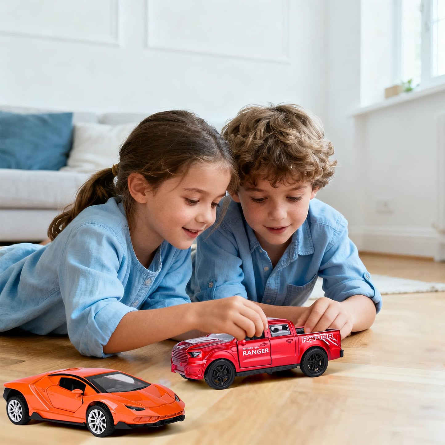 YHXKJ 4 Pack Diecast Cars – Opening Doors, 1:36 Scale Pull-Back Toys