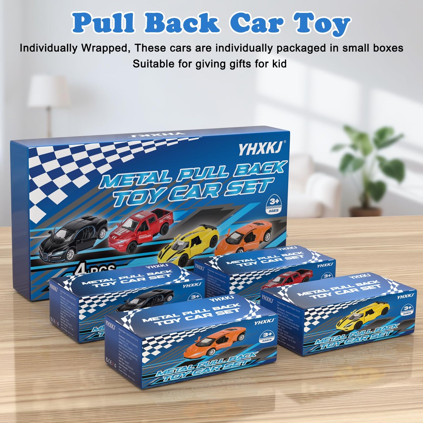 YHXKJ 4 Pack Diecast Cars – Opening Doors, 1:36 Scale Pull-Back Toys