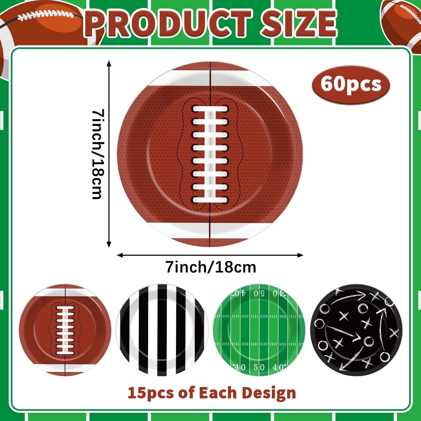 Yiaoyinnz 60Pcs Football Paper Plates – 18 cm Disposable Stadium-Themed Dinnerware for Sports Events