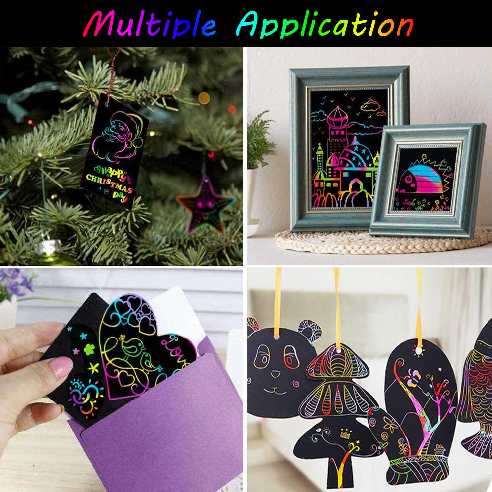 Yibeishu Rainbow Magic Scratch Art Kit for Kids – 50 Sheets + 6 Wooden Styluses