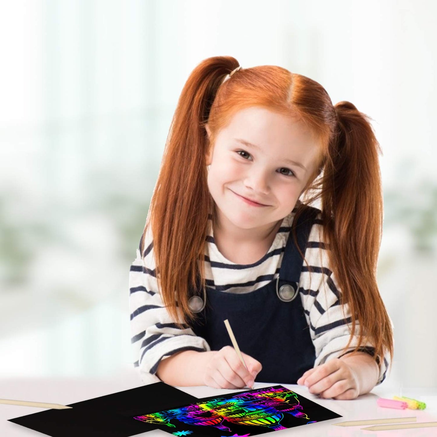 Yibeishu Rainbow Magic Scratch Art Kit for Kids – 50 Sheets + 6 Wooden Styluses