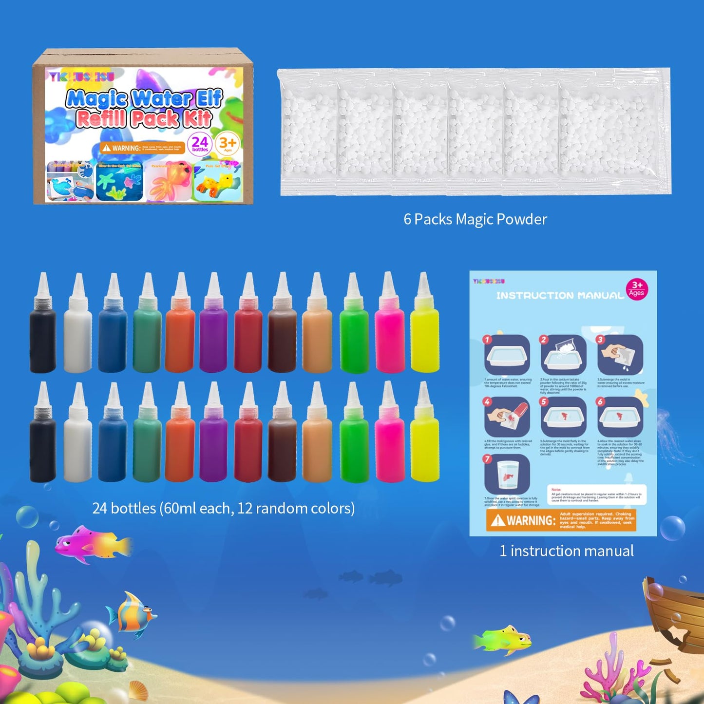 Yichushisu Squishy Making Kit Refill – 24 Bottles Gel Water Elf Toys for Creative Arts & Family Bonding