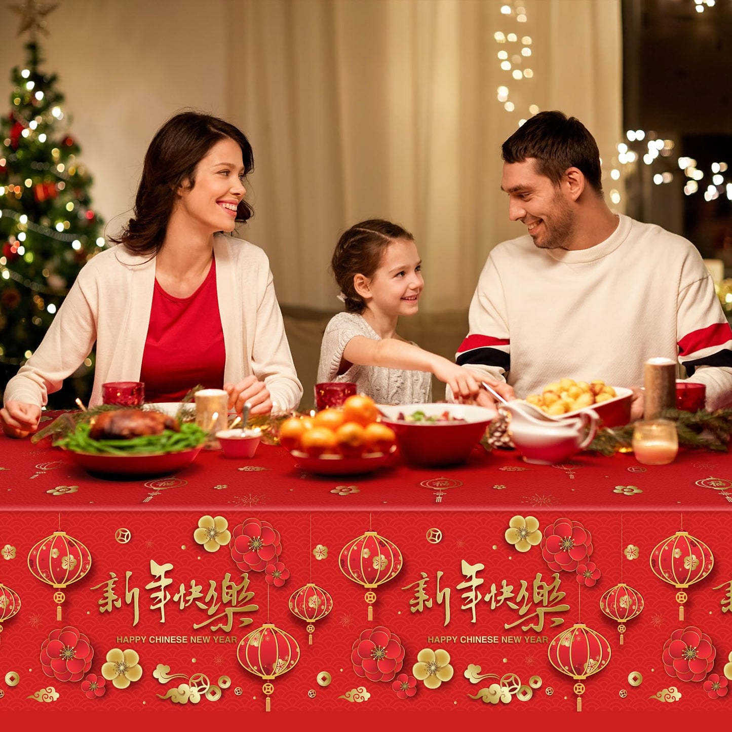 YIDAKO 3-Pack Chinese New Year Tablecloths 108 x 54 in | Disposable Red Festive Table Covers