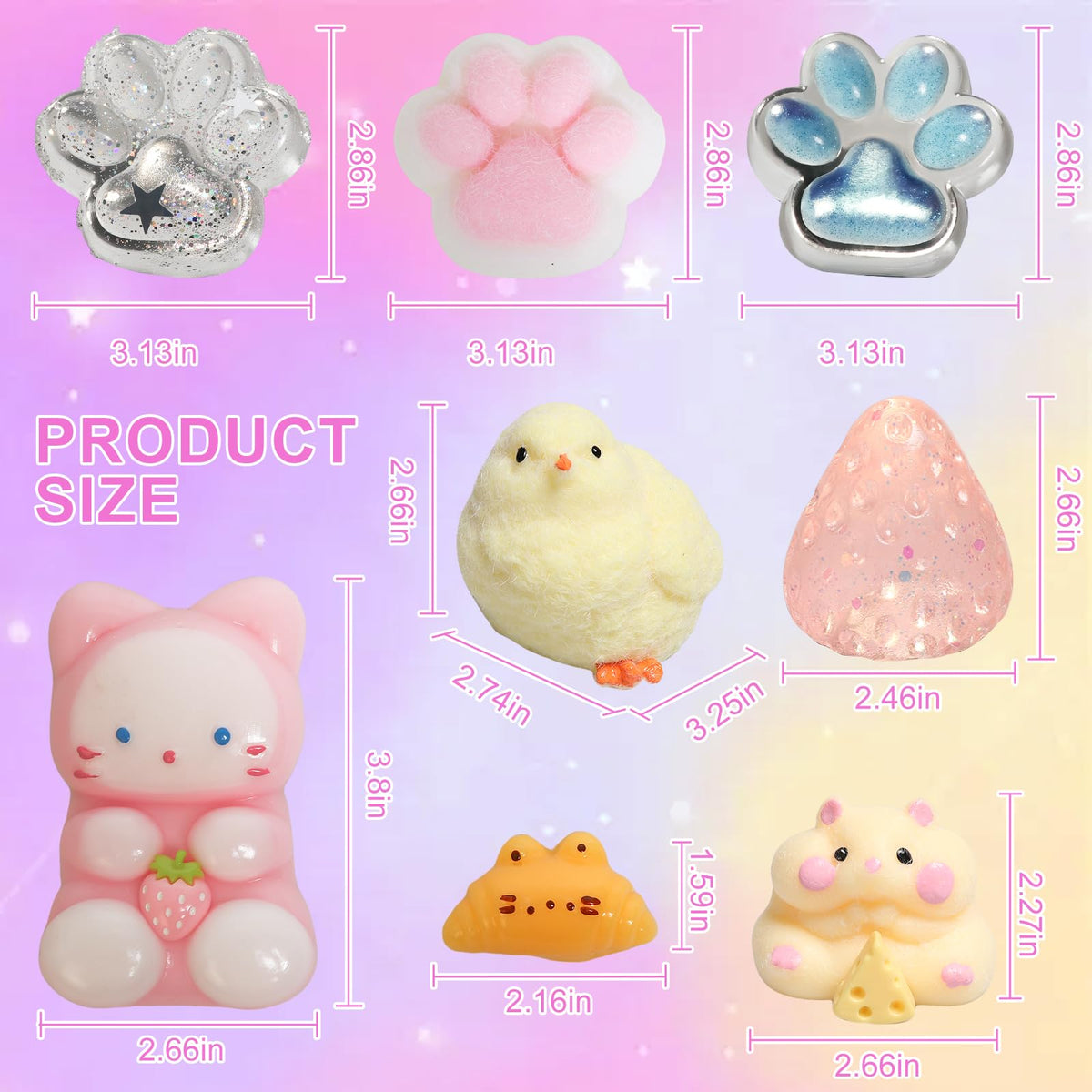 Yidayes 19pcs Squishy Pack – Fidget Toys Kit for Kids 4-12, Party Favors & Stocking Stuffers