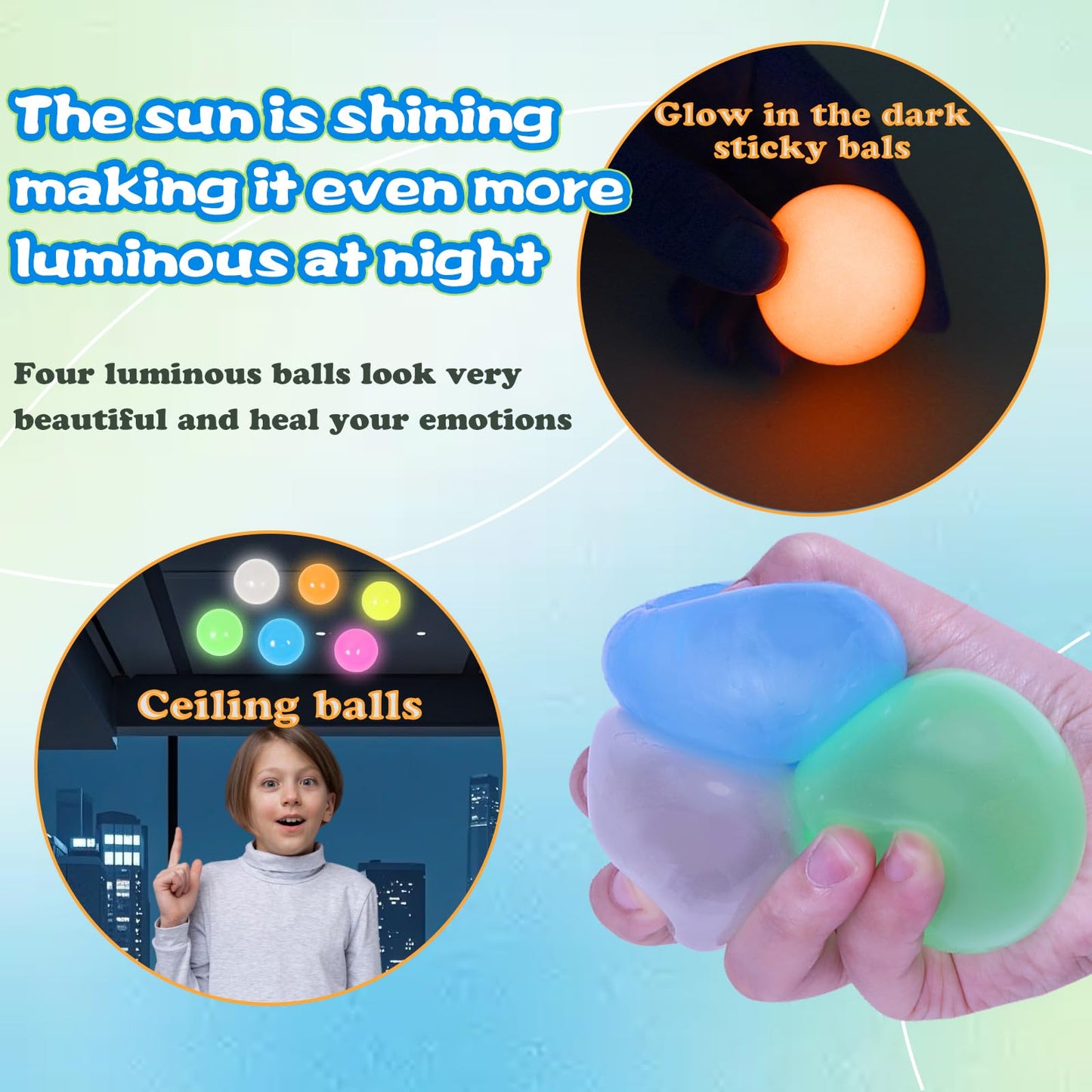 Yidayes Lumi Balls 12-Pack: Glow-in-the-Dark Ceiling Sticky Balls for ASMR, Play, and Gifts