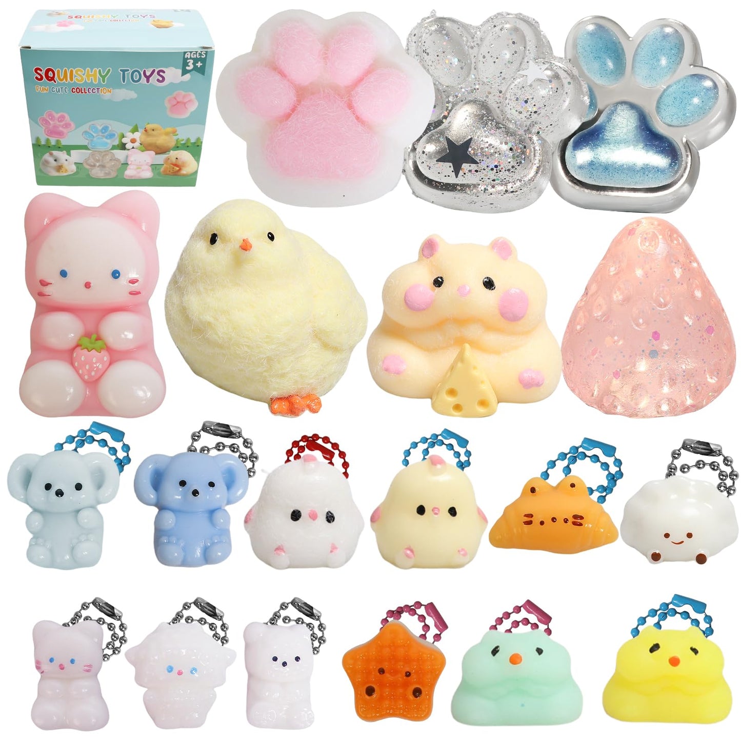 Yidayes 19pcs Squishy Pack – Fidget Toys Kit for Kids 4-12, Party Favors & Stocking Stuffers