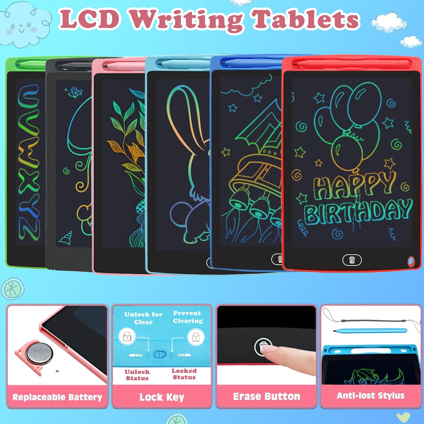Yidedraw 6-Pack LCD Writing Tablets for Kids — 8.5-Inch Colorful Doodle Boards