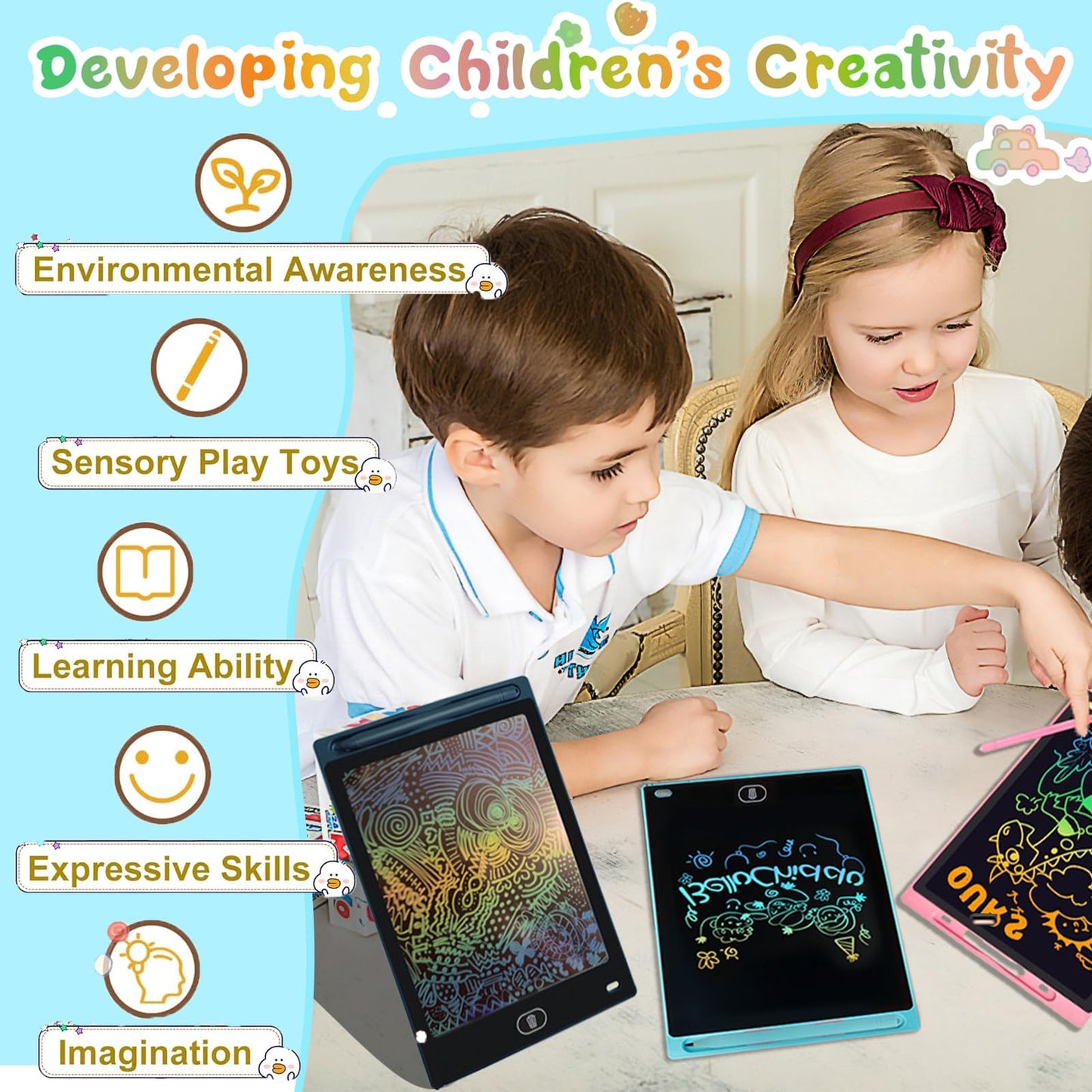 Yidedraw 6-Pack LCD Writing Tablets for Kids — 8.5-Inch Colorful Doodle Boards