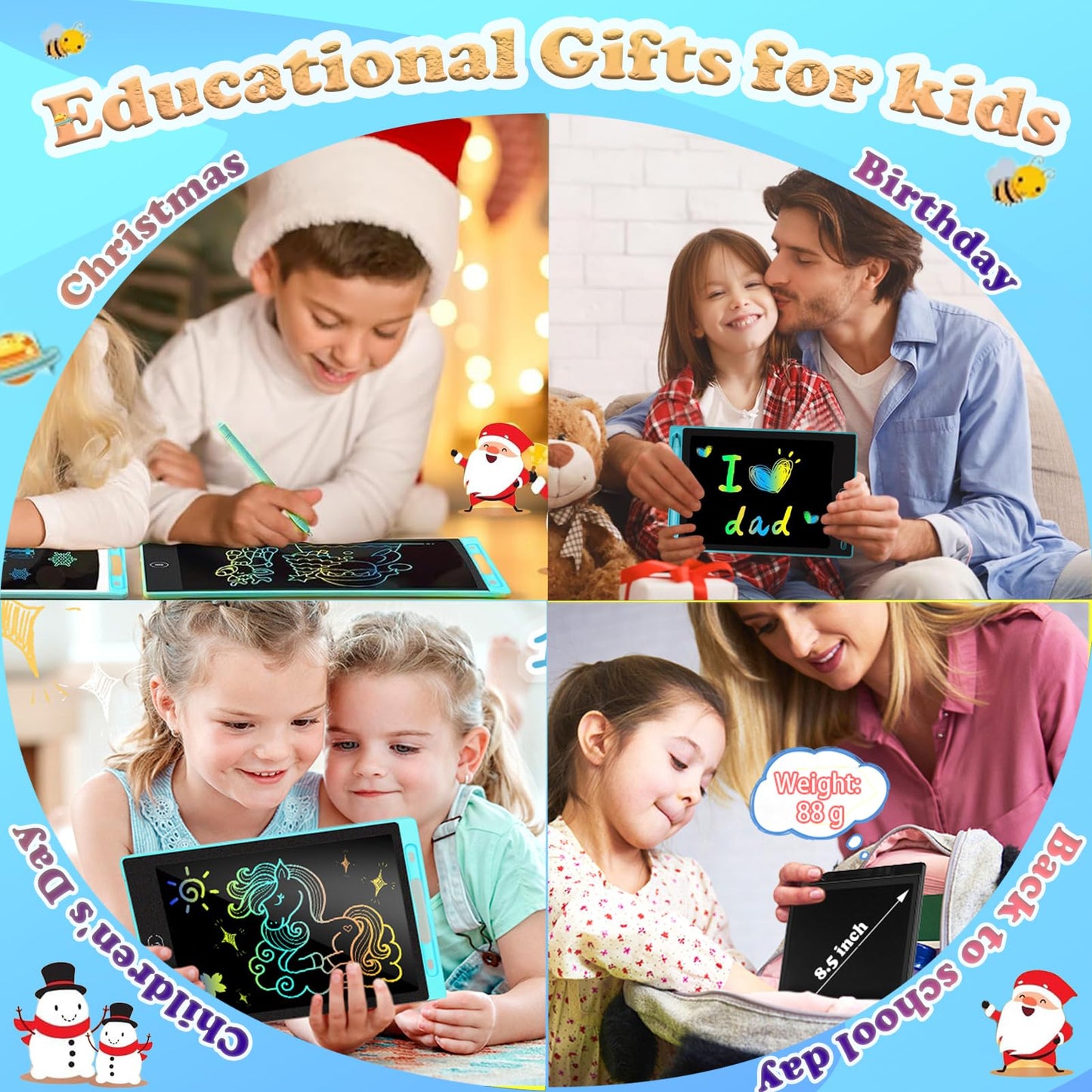 Yidedraw 6-Pack LCD Writing Tablets for Kids — 8.5-Inch Colorful Doodle Boards