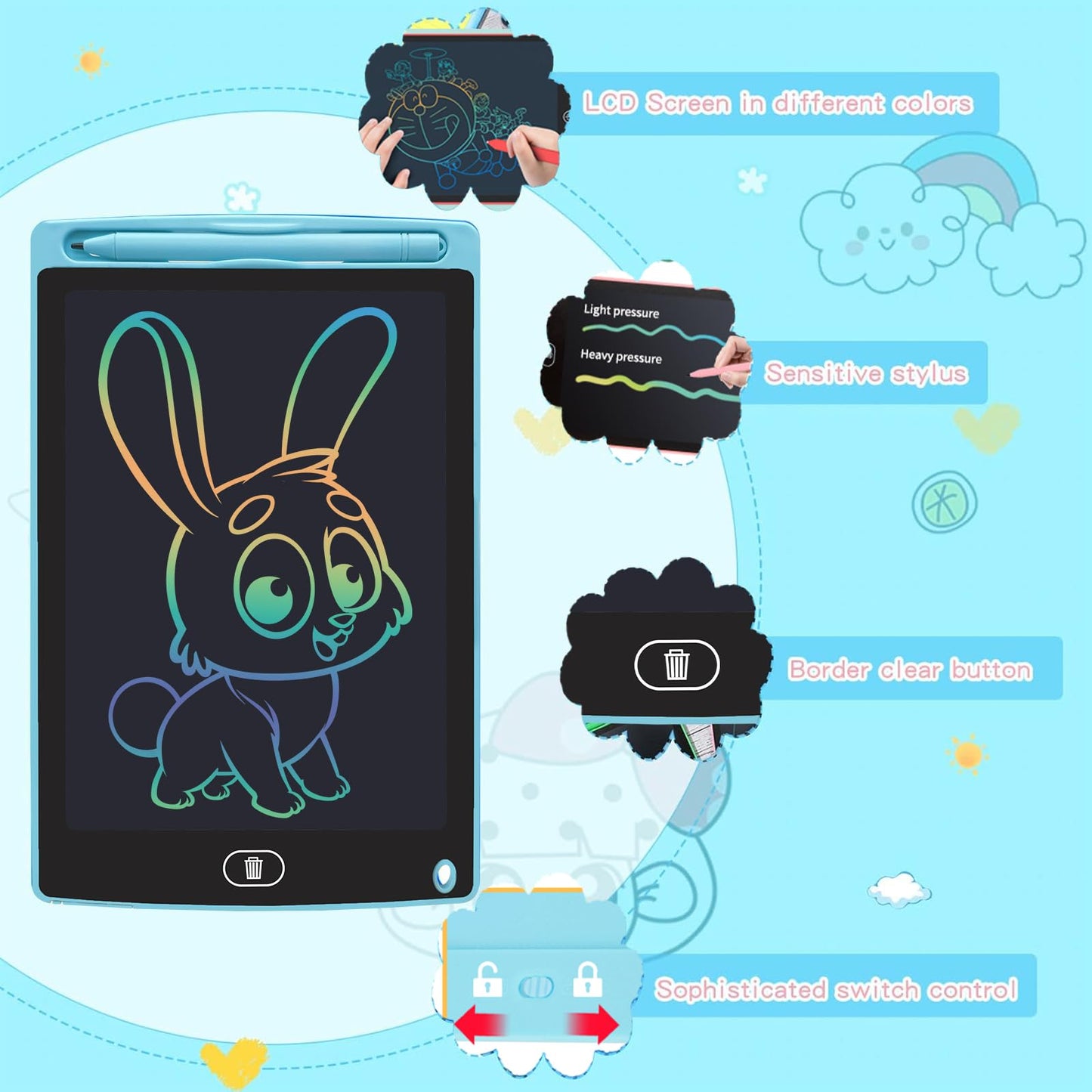 Yidedraw 6-Pack LCD Writing Tablets for Kids — 8.5-Inch Colorful Doodle Boards