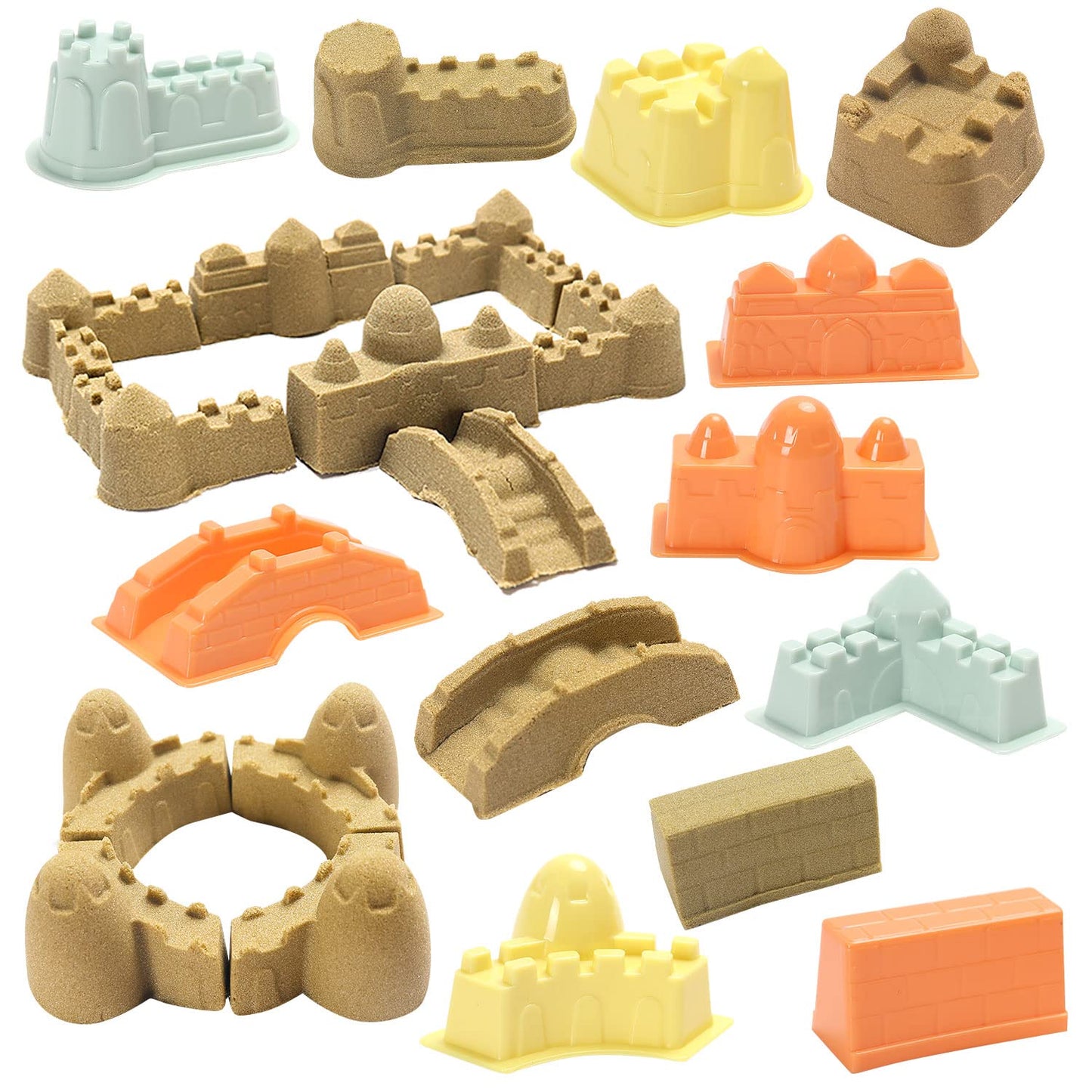 YIDESTARS Play Construction Sand Kit — 2.2 lbs Sand, 4 Take-Apart Trucks, 8 Figures & 8 Molds