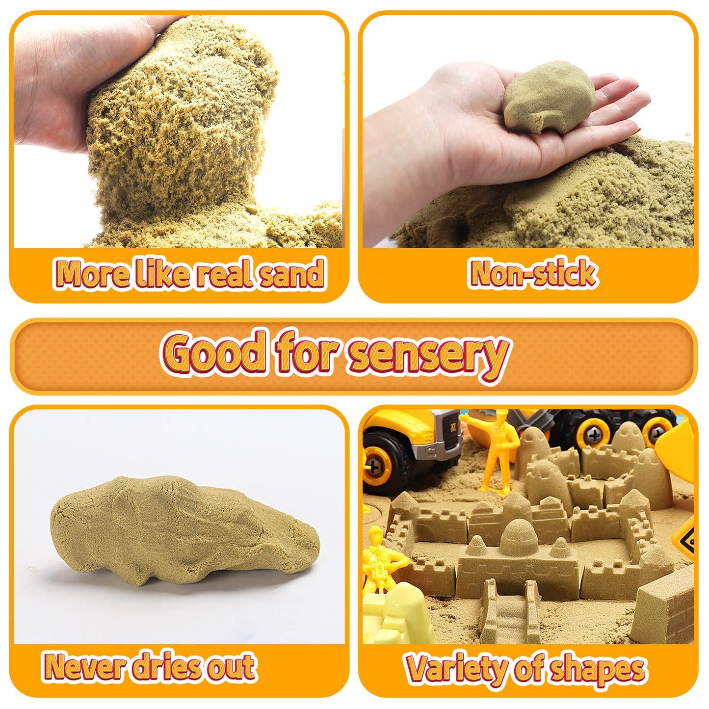 YIDESTARS Play Construction Sand Kit — 2.2 lbs Sand, 4 Take-Apart Trucks, 8 Figures & 8 Molds