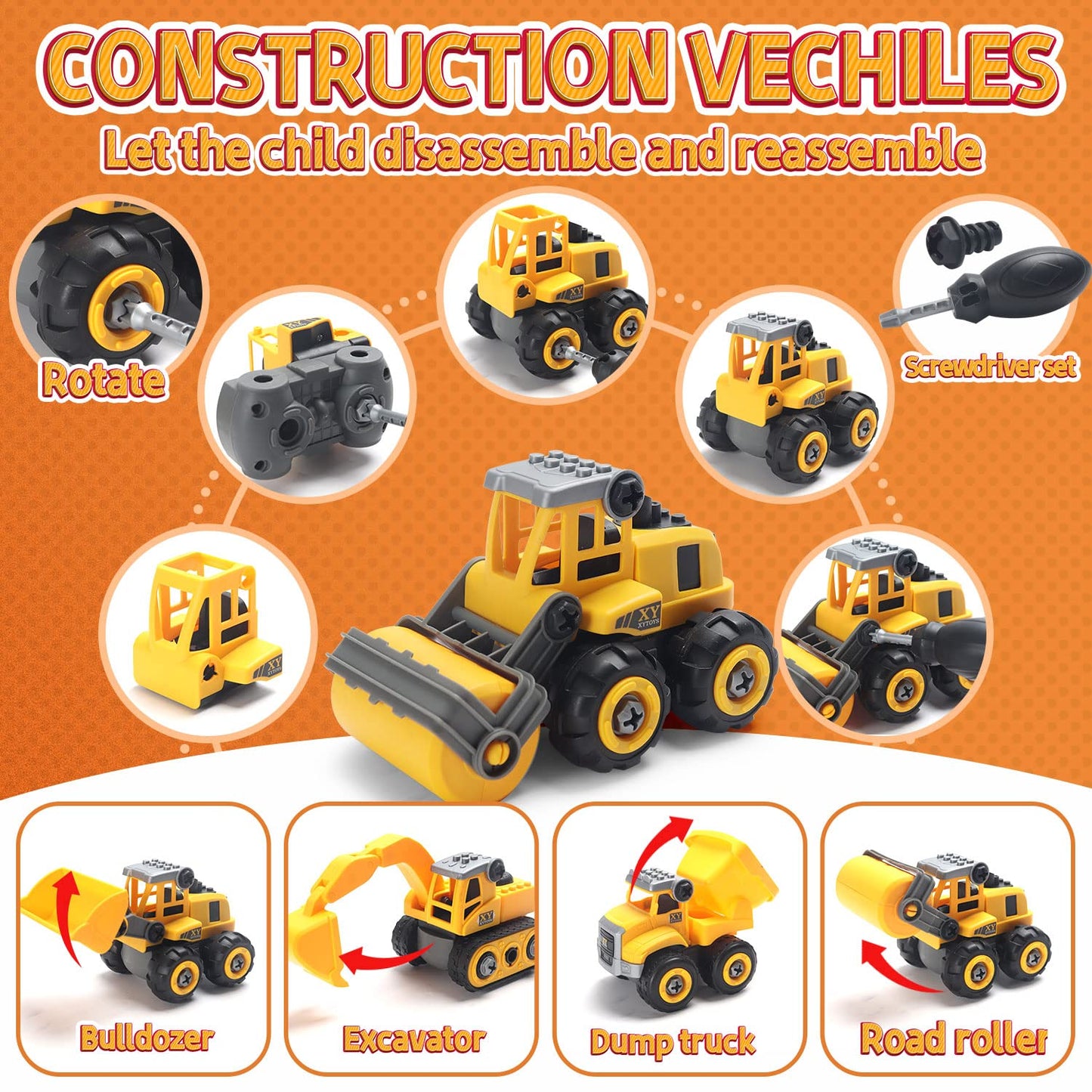 YIDESTARS Play Construction Sand Kit — 2.2 lbs Sand, 4 Take-Apart Trucks, 8 Figures & 8 Molds