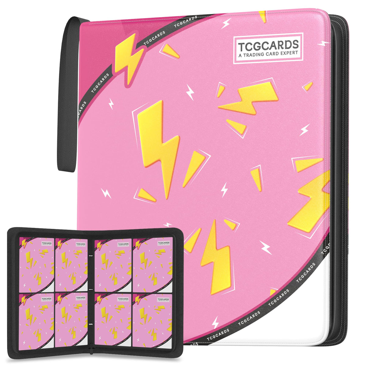Yifan Trading Card Binder 4-Pocket – 400 Cards, 50 Sleeves, 3-Ring Zip (Pink)