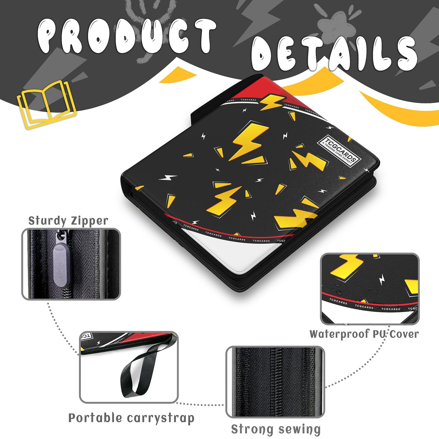 Yifan Trading Card Binder 9 Pocket – 900 Card Capacity, 3-Ring Zip, 50 Removable Sleeves