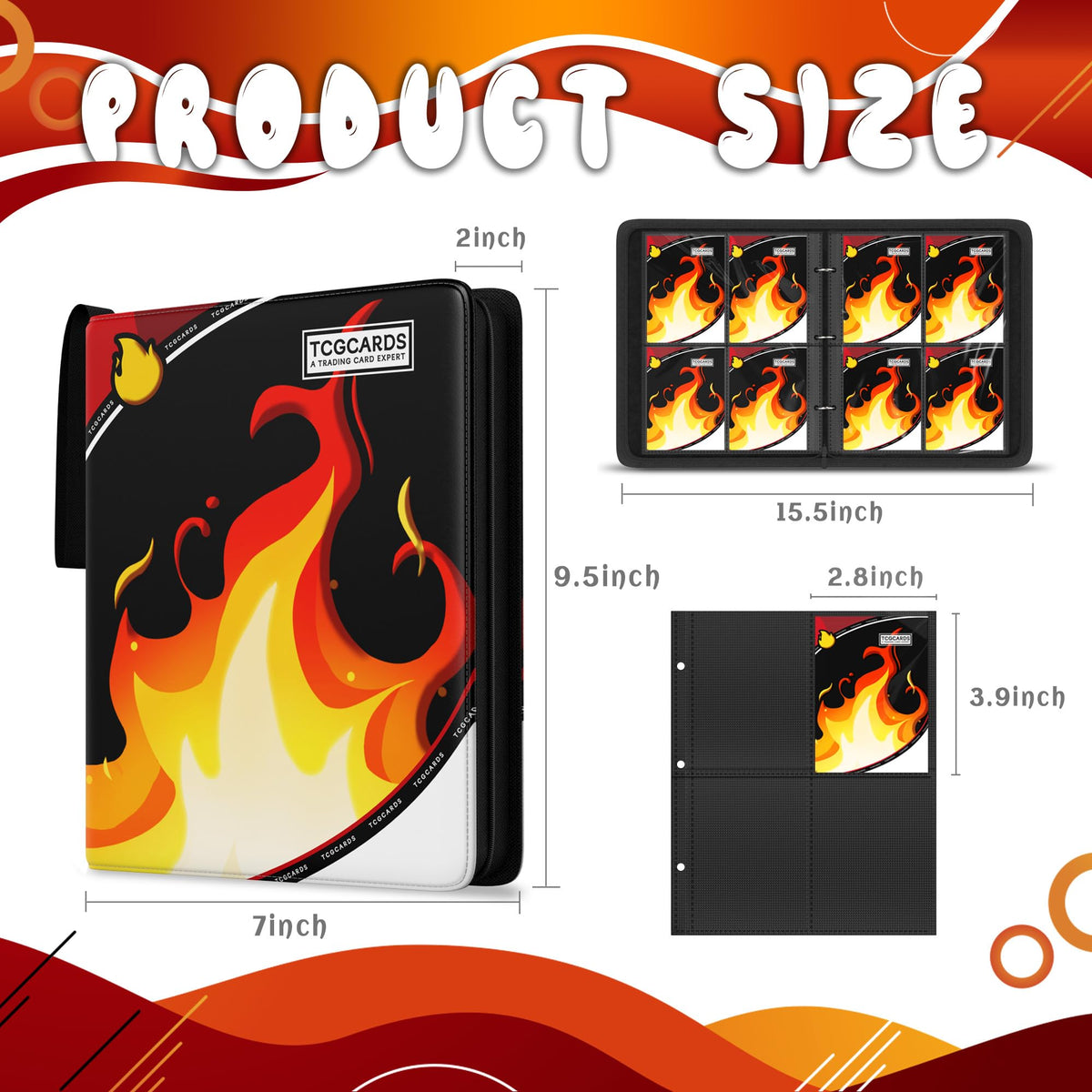 Yifan Trading Card Binder 4-Pocket, 400-Card Capacity, 3-Ring Zip Design, Waterproof PU Leather
