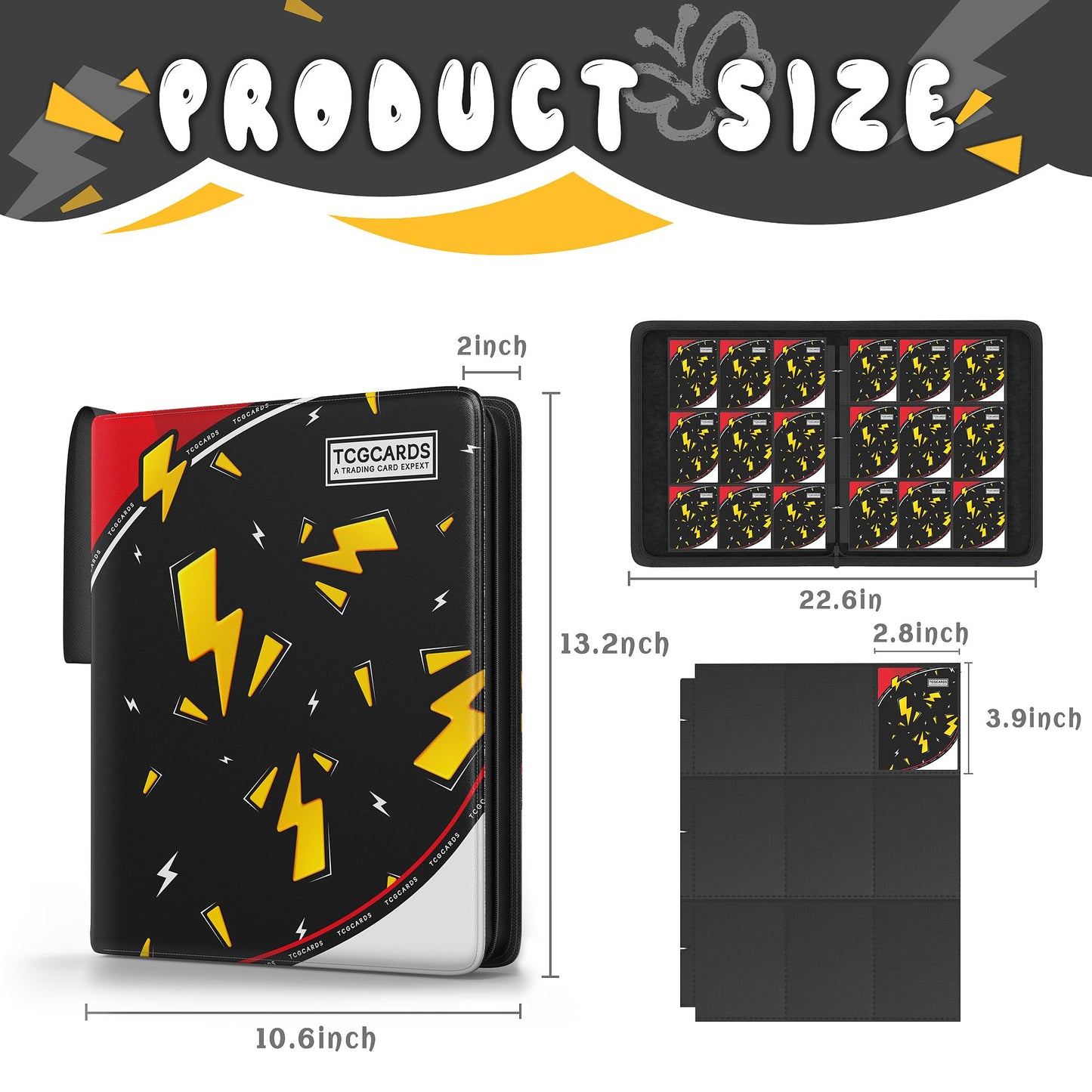 Yifan Trading Card Binder 9 Pocket – 900 Card Capacity, 3-Ring Zip, 50 Removable Sleeves