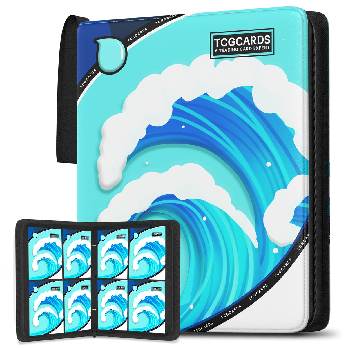 Yifan Trading Card Binder 4-Pocket, 400 Card Capacity with 50 Removable Sleeves, 3-Ring Zip, Waterproof PU Leather