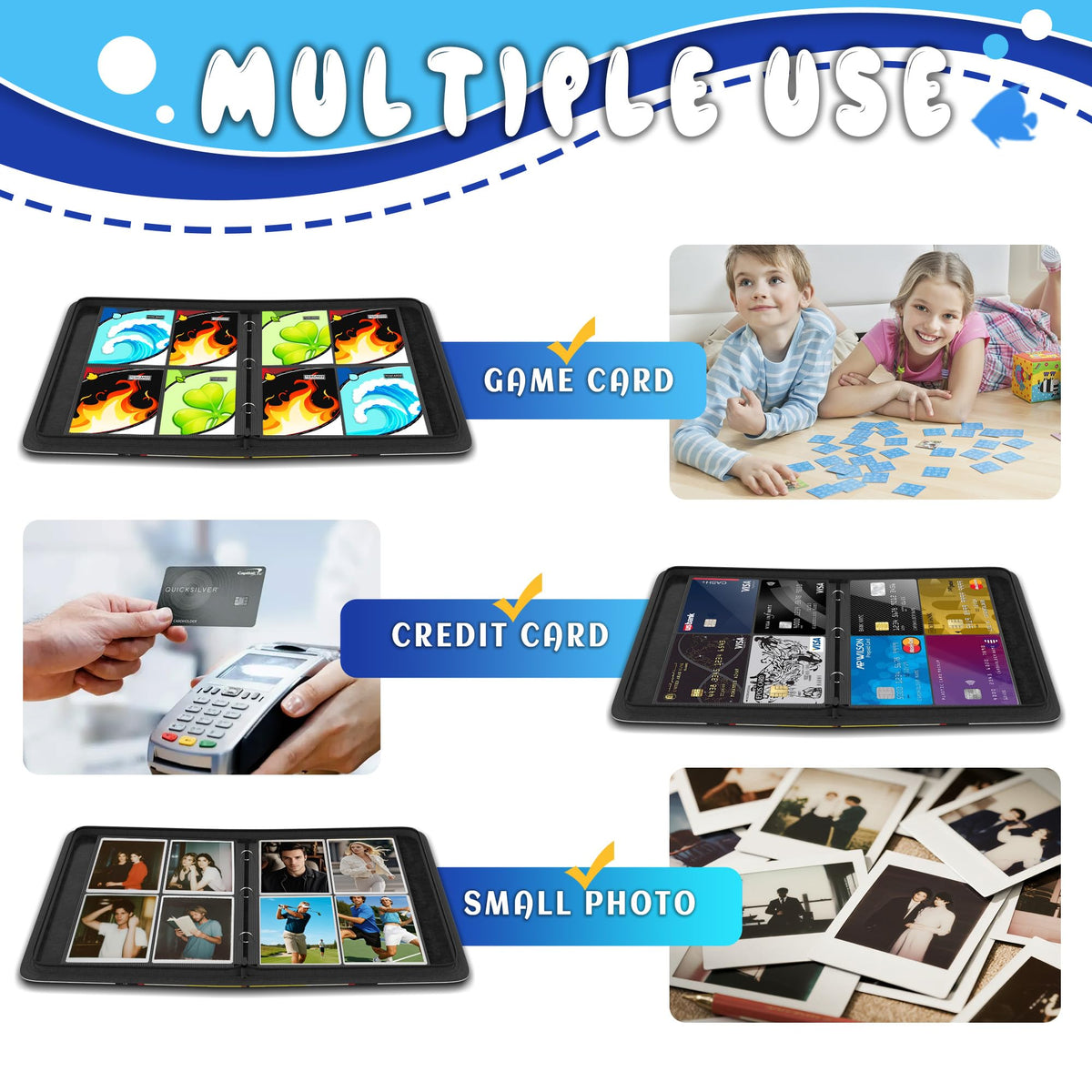 Yifan Trading Card Binder 4-Pocket, 400 Card Capacity with 50 Removable Sleeves, 3-Ring Zip, Waterproof PU Leather