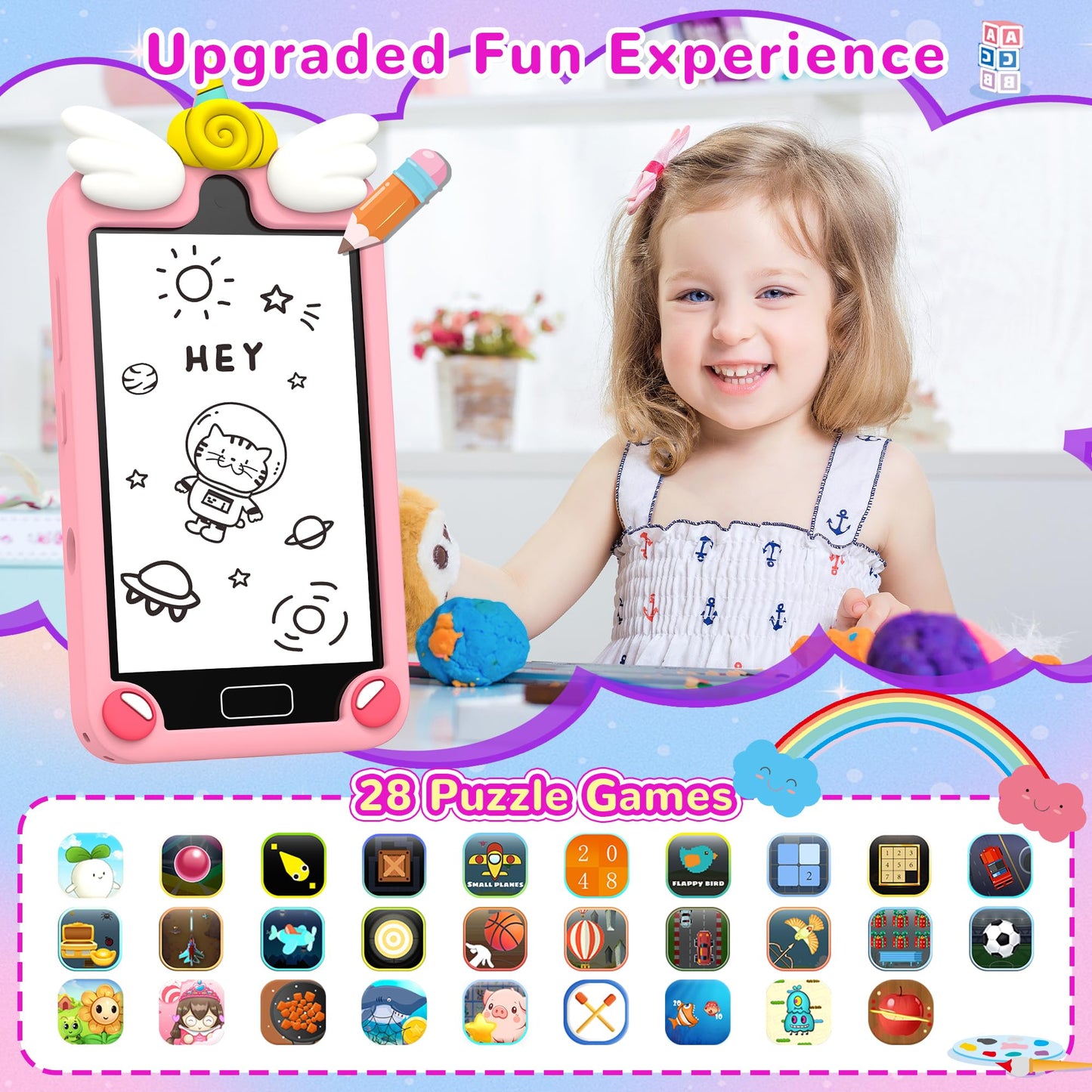 YIFOCO Kids Smart Phone for Girls – 4-Inch Touchscreen Learning Toy with 10-in-1 Fun