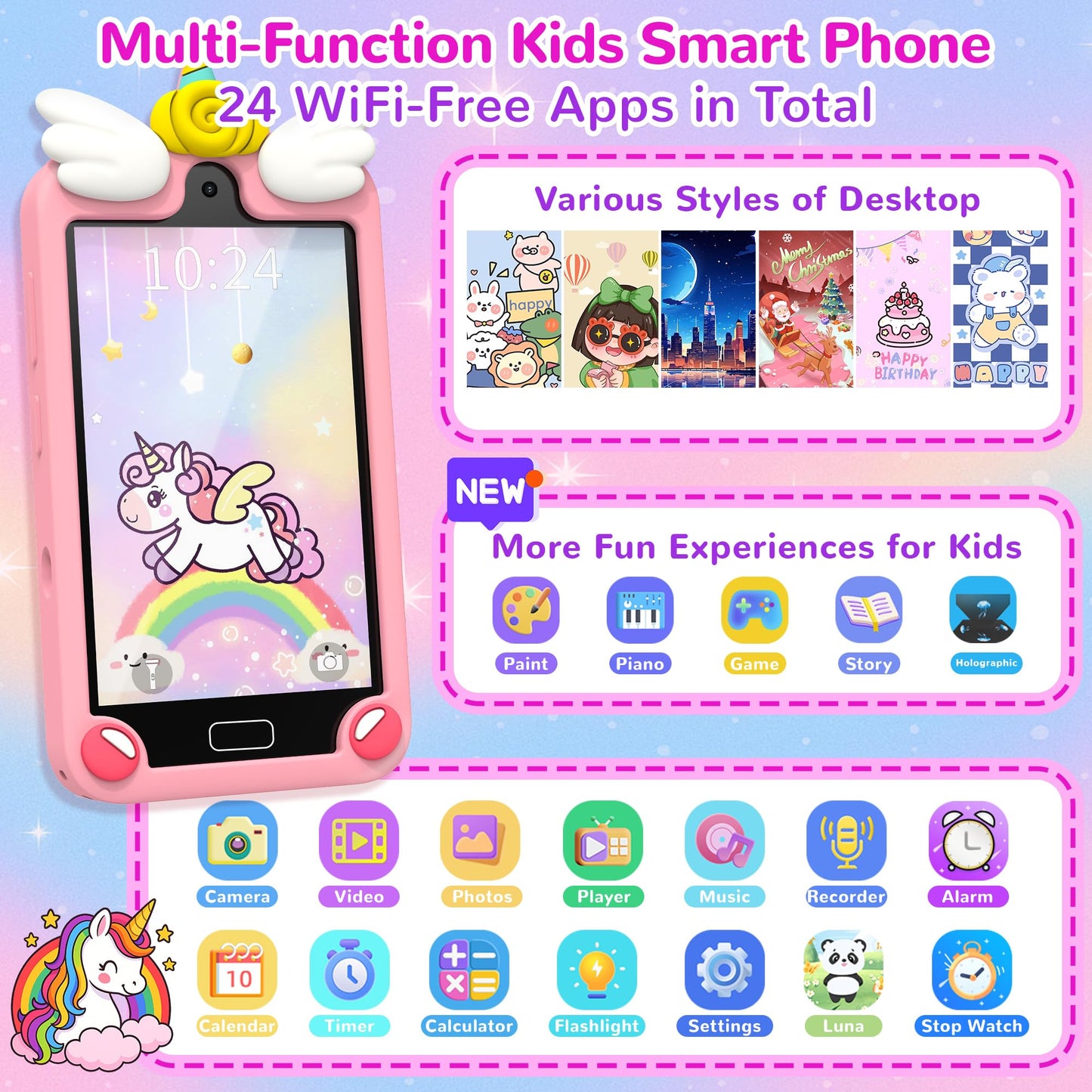YIFOCO Kids Smart Phone for Girls – 4-Inch Touchscreen Learning Toy with 10-in-1 Fun
