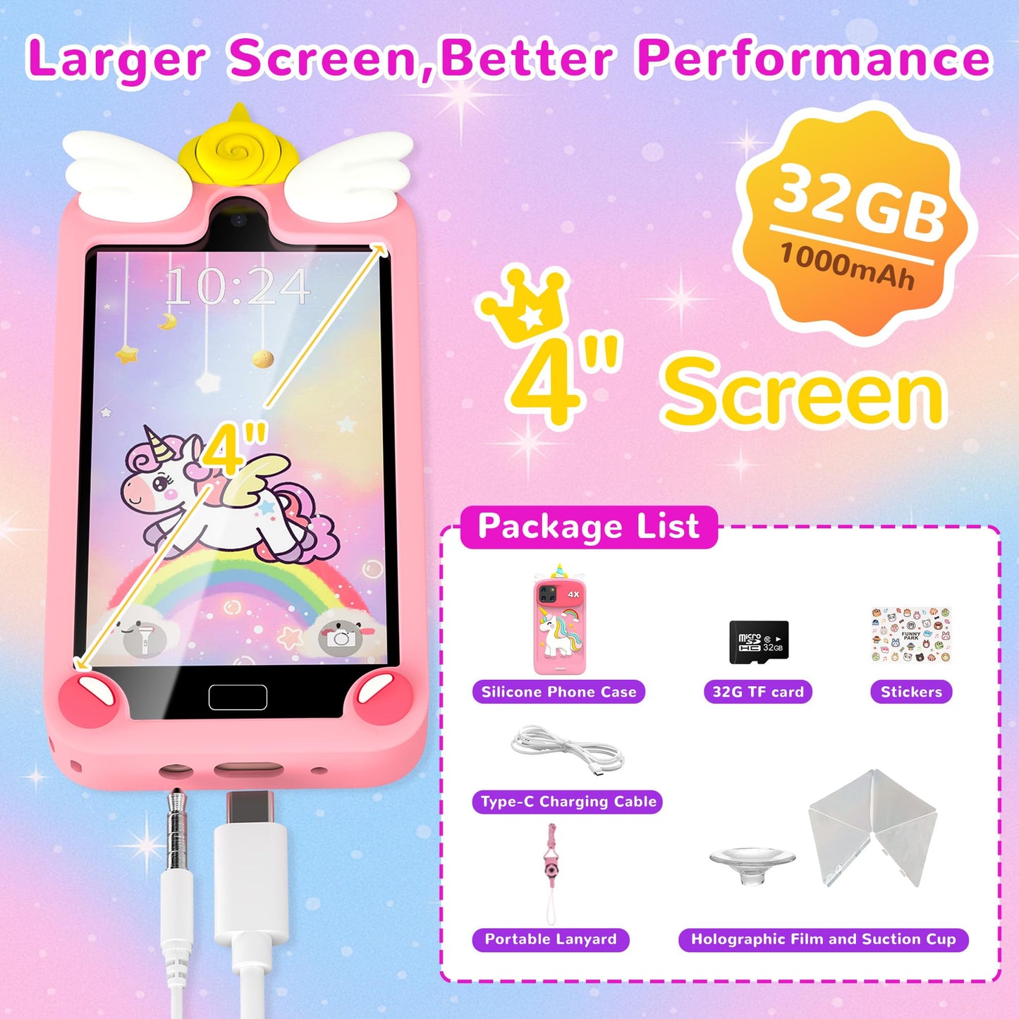 YIFOCO Kids Smart Phone for Girls – 4-Inch Touchscreen Learning Toy with 10-in-1 Fun