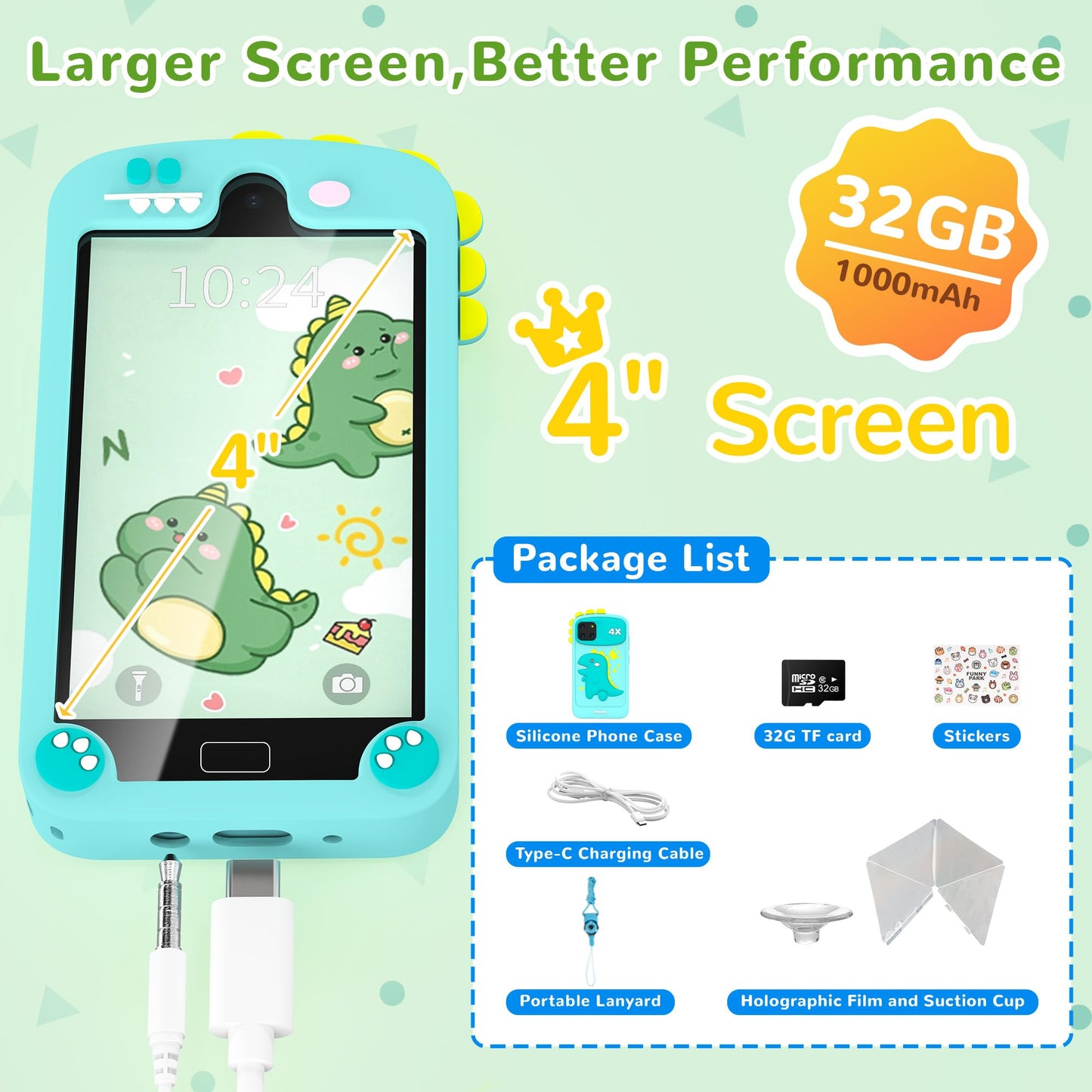 YIFOCO Smart Phone for Kids – 4-Inch Learning Toy with 32GB Card