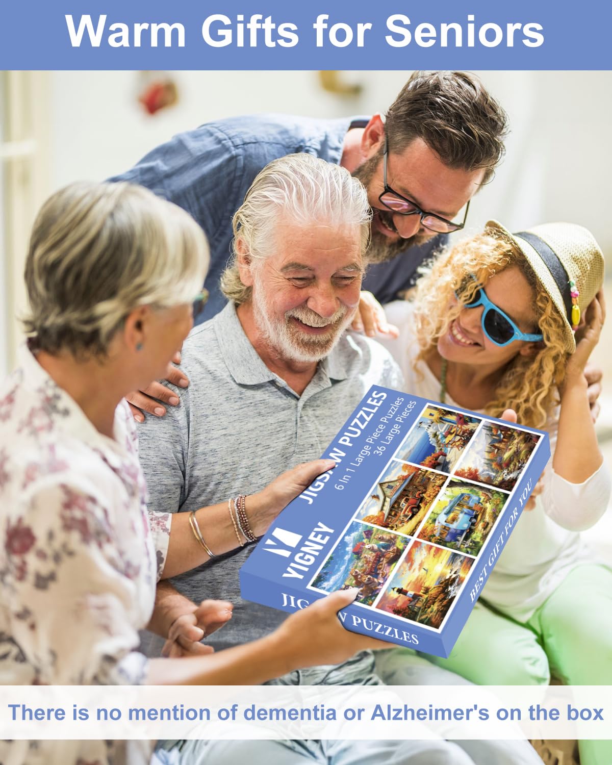Yigney 6 Pack 36 Large Piece Puzzles for Seniors – Easy Grip Memory Games