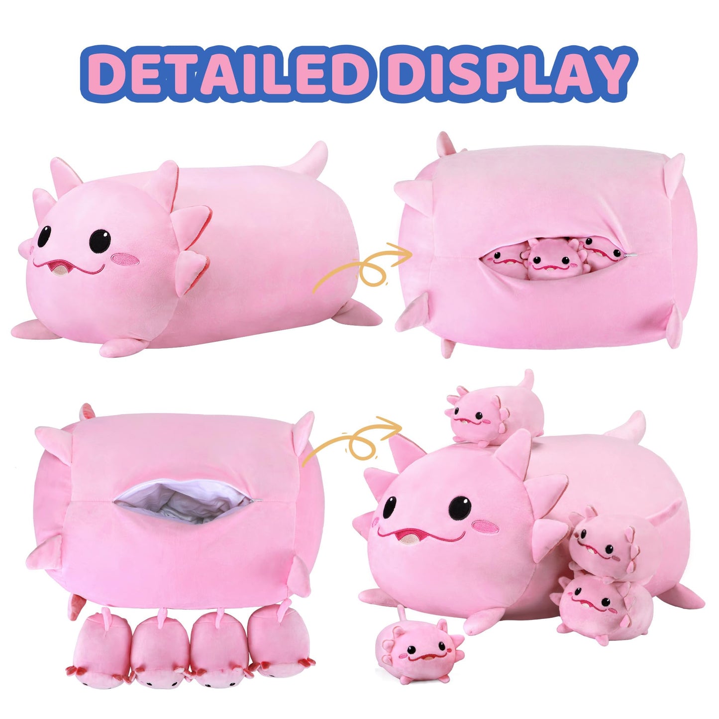 YIIQUWEN Axolotl Plush Family Design - Cute Stuffed Animal & Pillow Set
