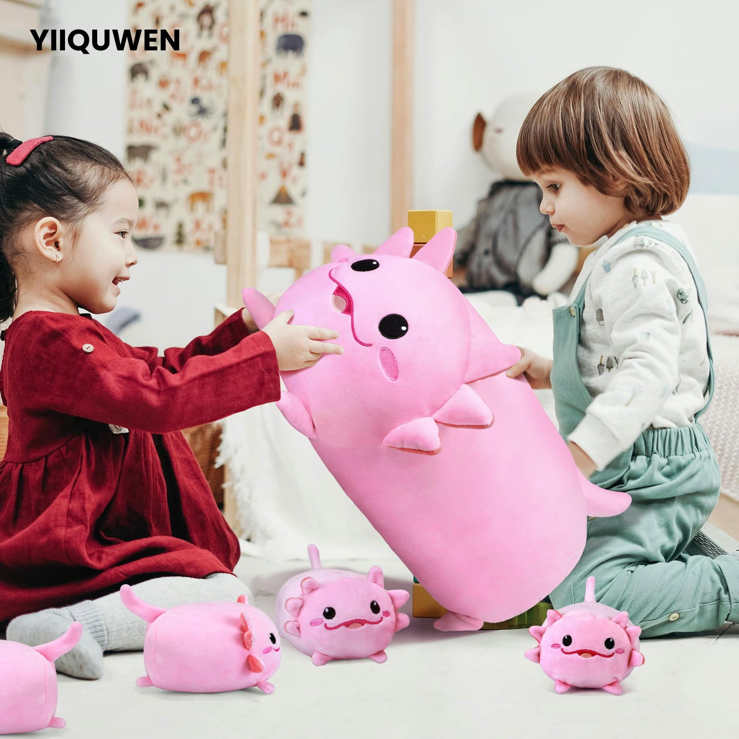 YIIQUWEN Axolotl Plush Family Design - Cute Stuffed Animal & Pillow Set