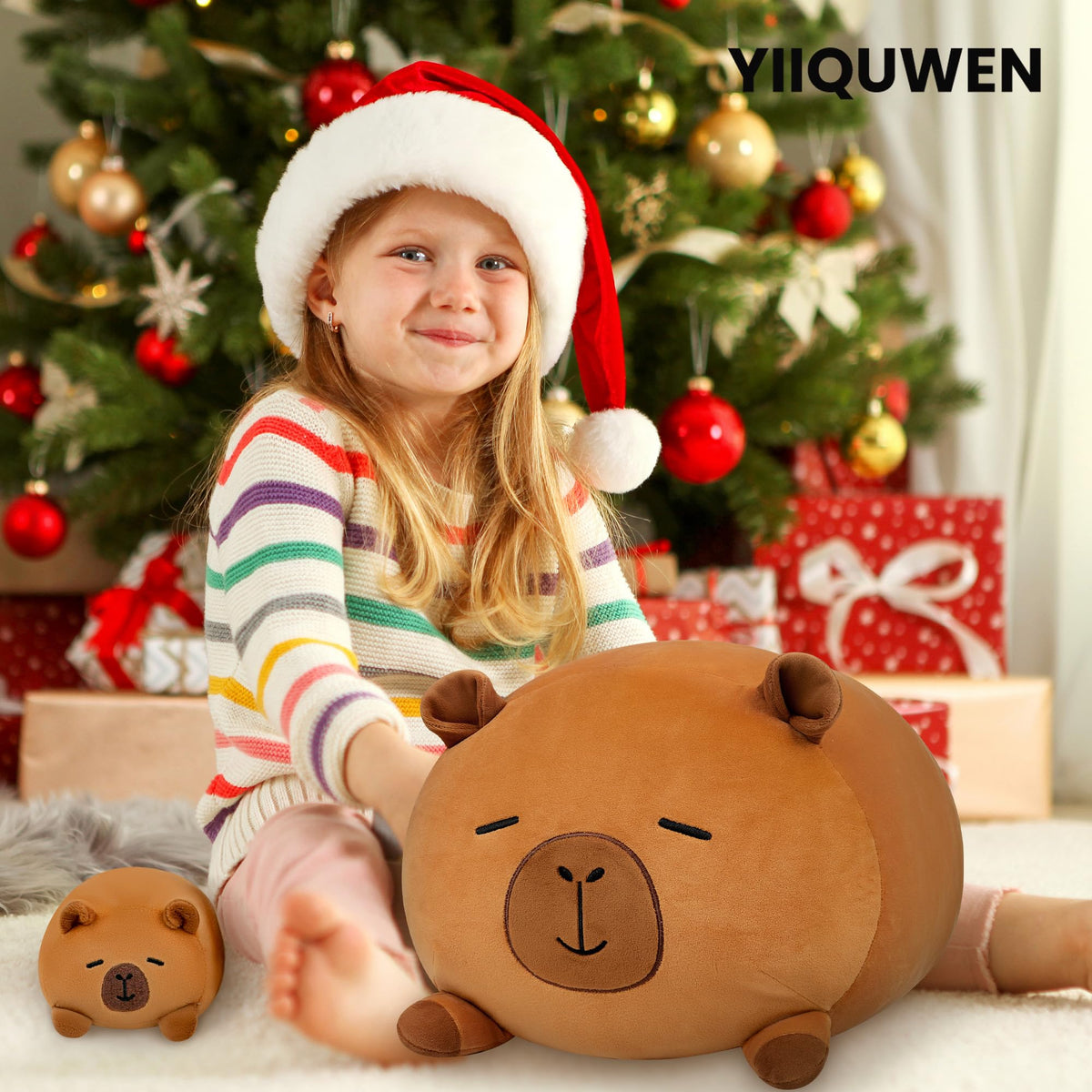 YIIQUWEN Capybara Plush Family Set — Soft Stuffed Animal Pillow Toy with 4 Baby Capybaras
