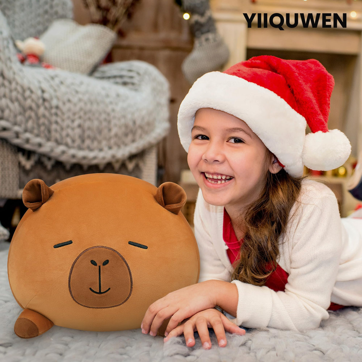 YIIQUWEN Capybara Plush Family Set — Soft Stuffed Animal Pillow Toy with 4 Baby Capybaras