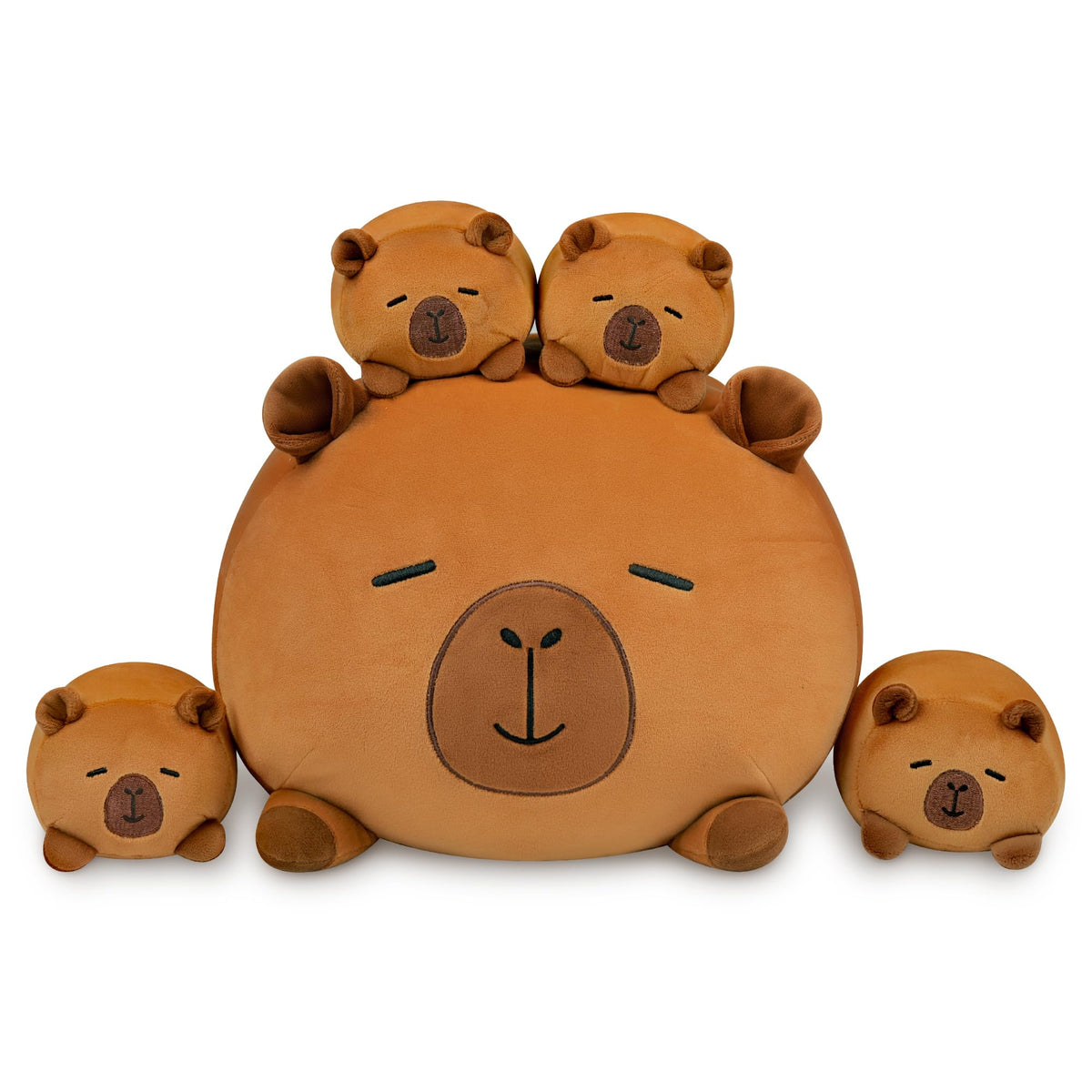 YIIQUWEN Capybara Plush Family Set — Soft Stuffed Animal Pillow Toy with 4 Baby Capybaras