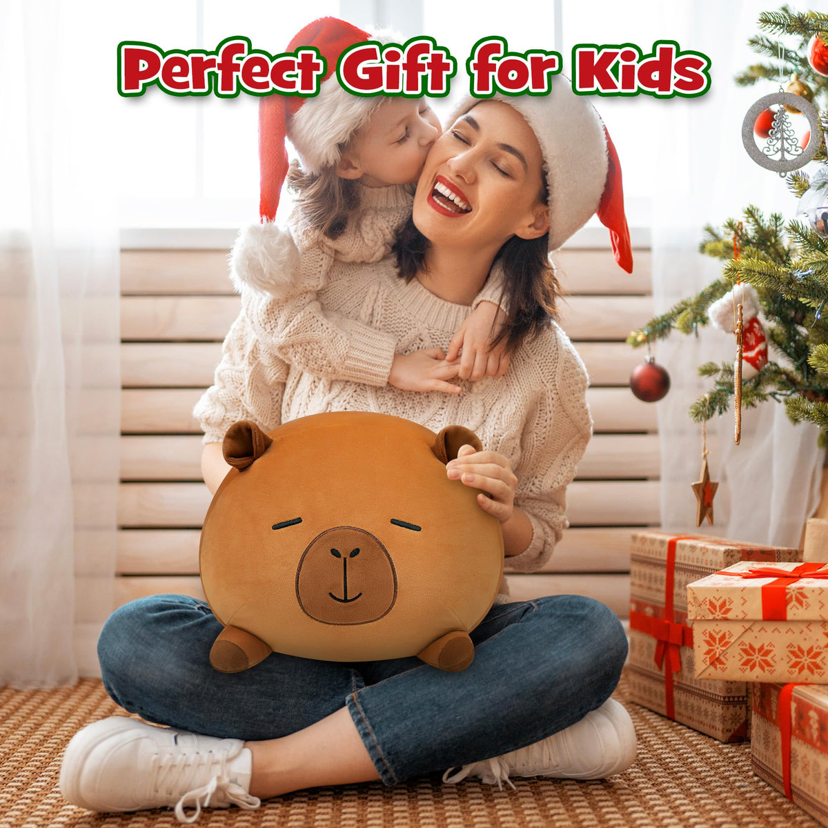 YIIQUWEN Capybara Plush Family Set — Soft Stuffed Animal Pillow Toy with 4 Baby Capybaras