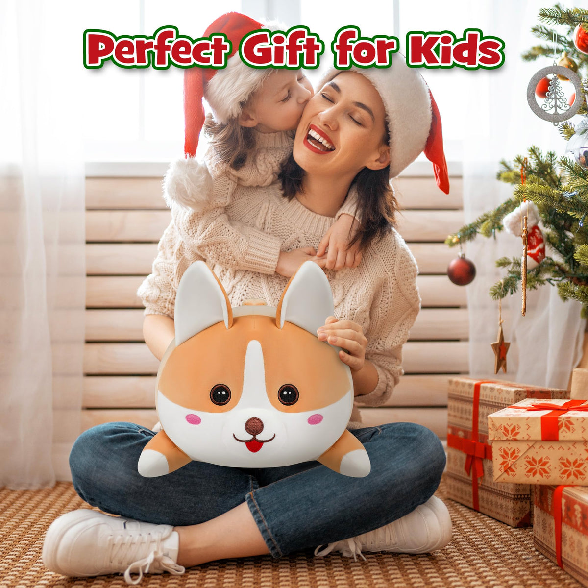 YIIQUWEN 17-inch Corgi Plush - 4-Puppy Family Set, Soft Stuffed Toy and Pillow