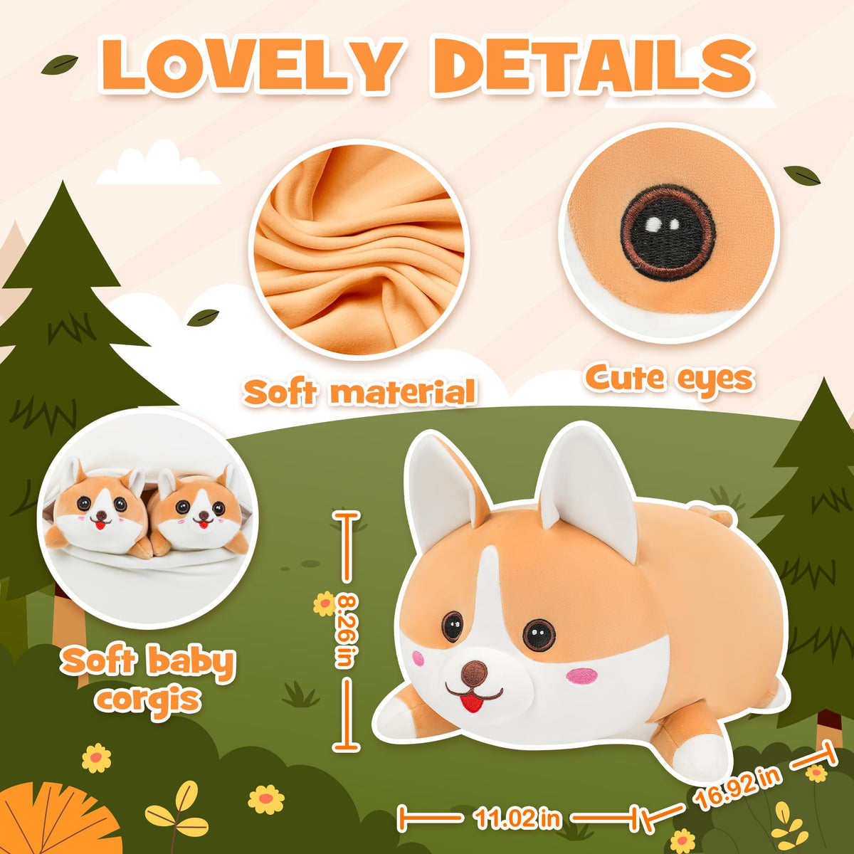 YIIQUWEN 17-inch Corgi Plush - 4-Puppy Family Set, Soft Stuffed Toy and Pillow
